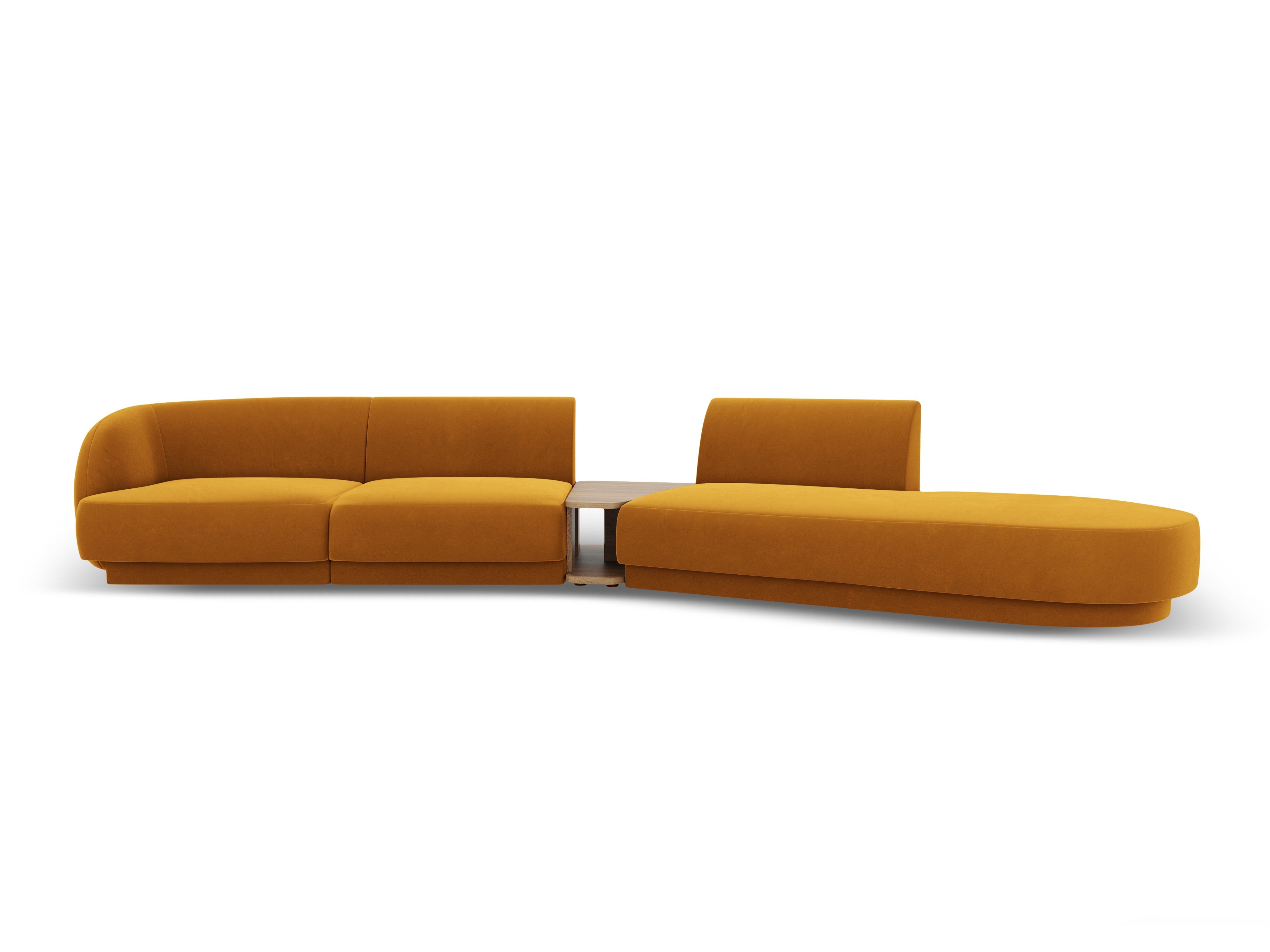 Modularsofa rechtsseitig mit Tisch, 4-sitzig, samtig, MILEY, gelb