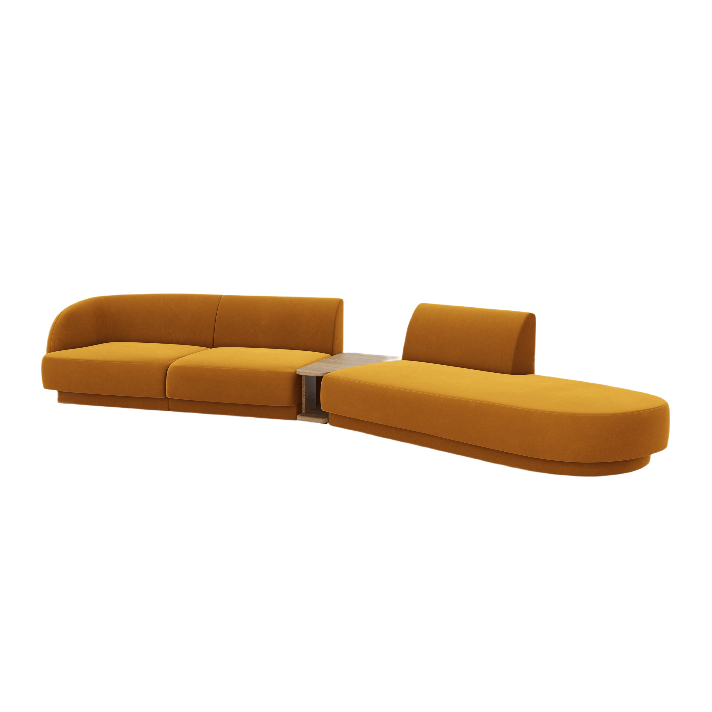 Right-facing modular sofa with table, 4-seater, velvet MILEY, yellow