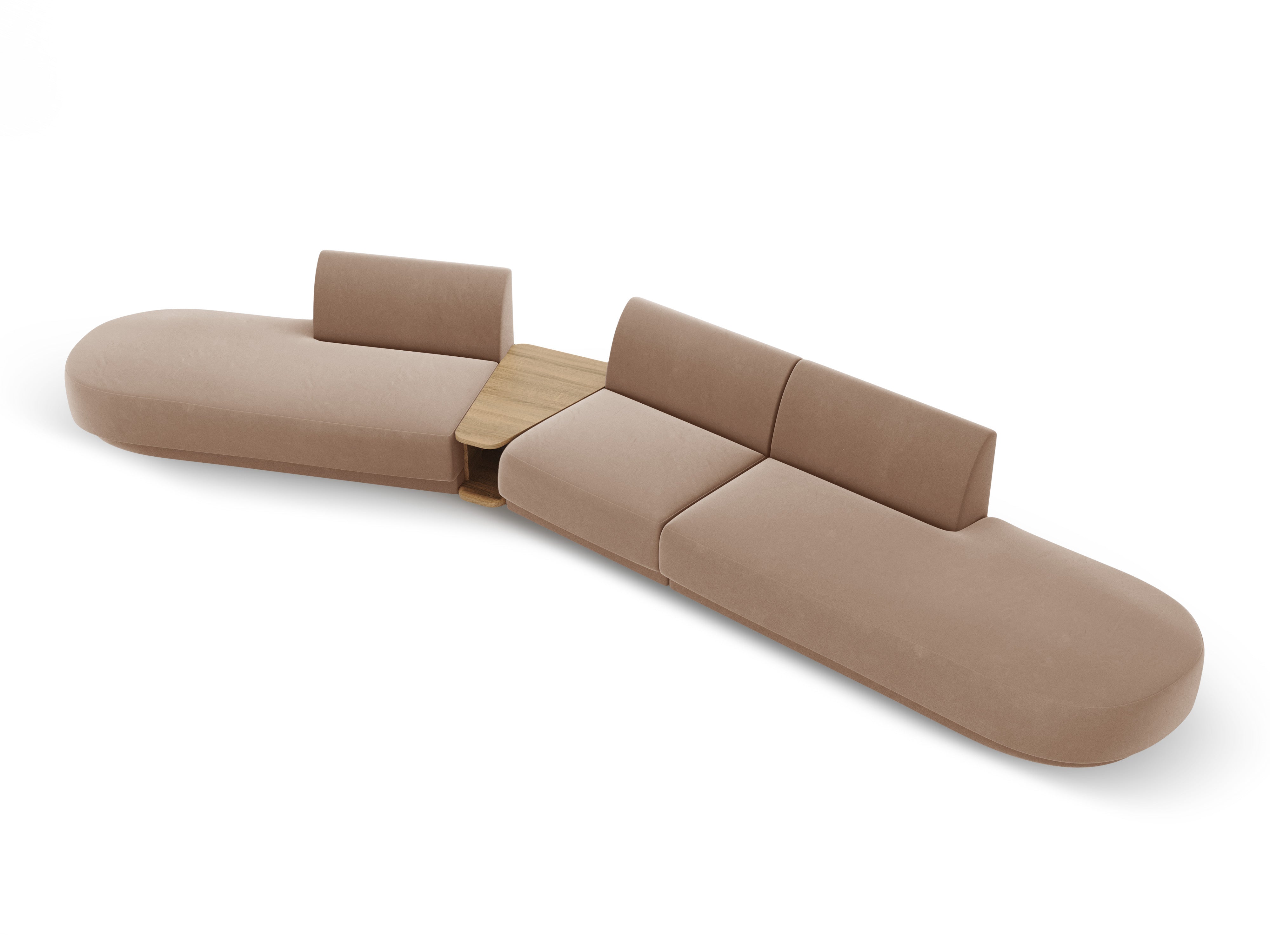 Modulares Sofa links mit Tisch für 5 Personen aus Samt MILEY Cappuccino