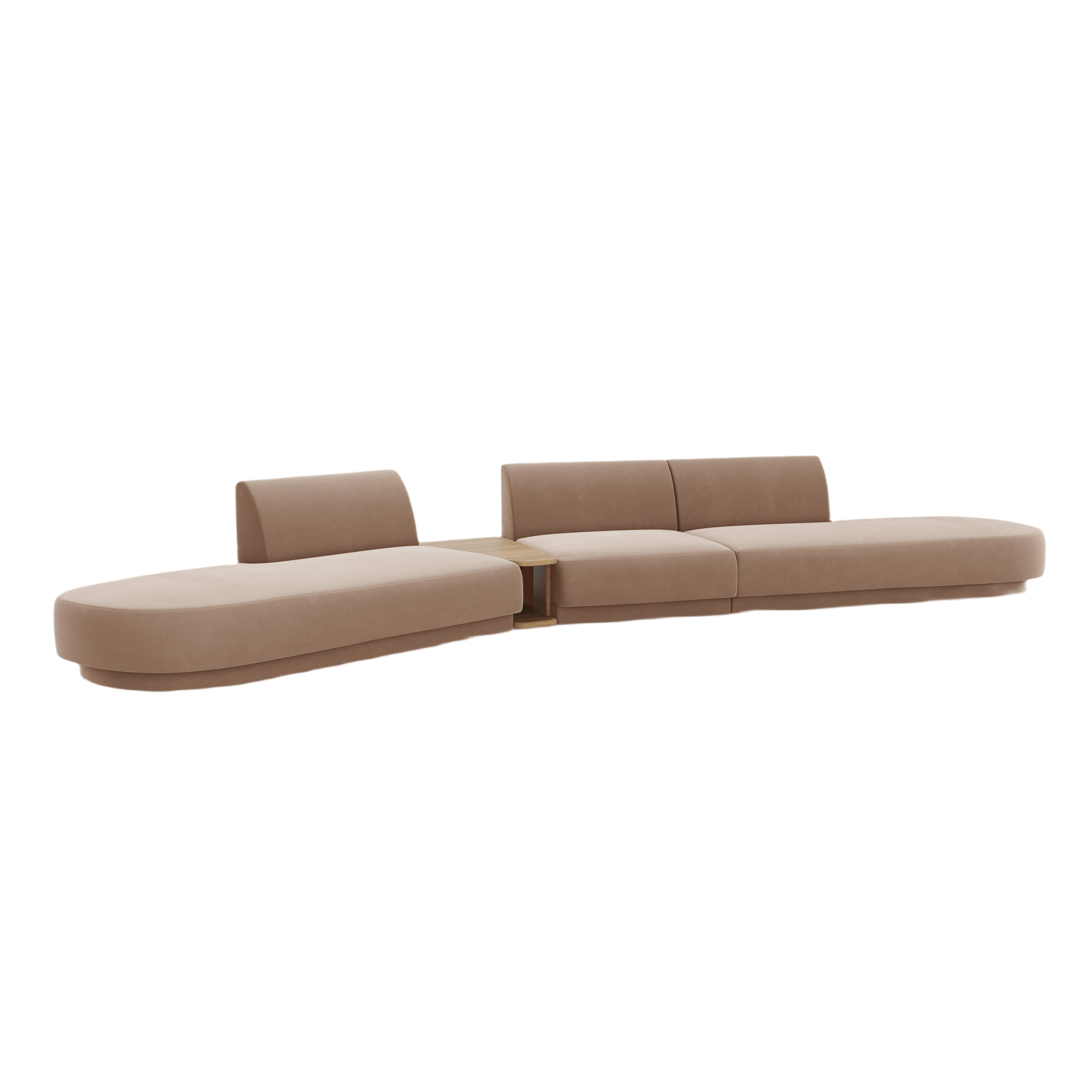 Modulares Sofa links mit Tisch für 5 Personen aus Samt MILEY Cappuccino