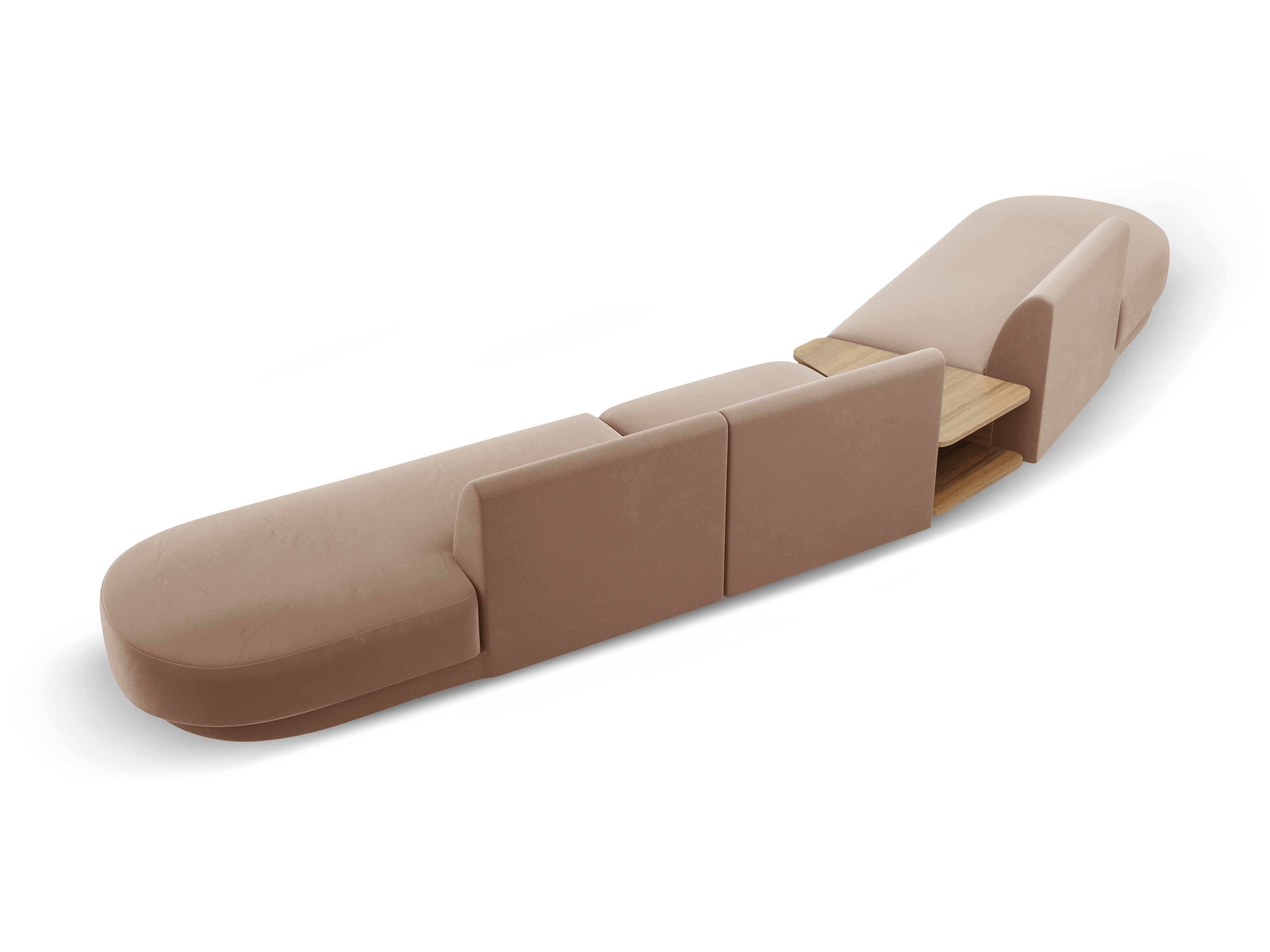 Modulares Sofa links mit Tisch für 5 Personen aus Samt MILEY Cappuccino