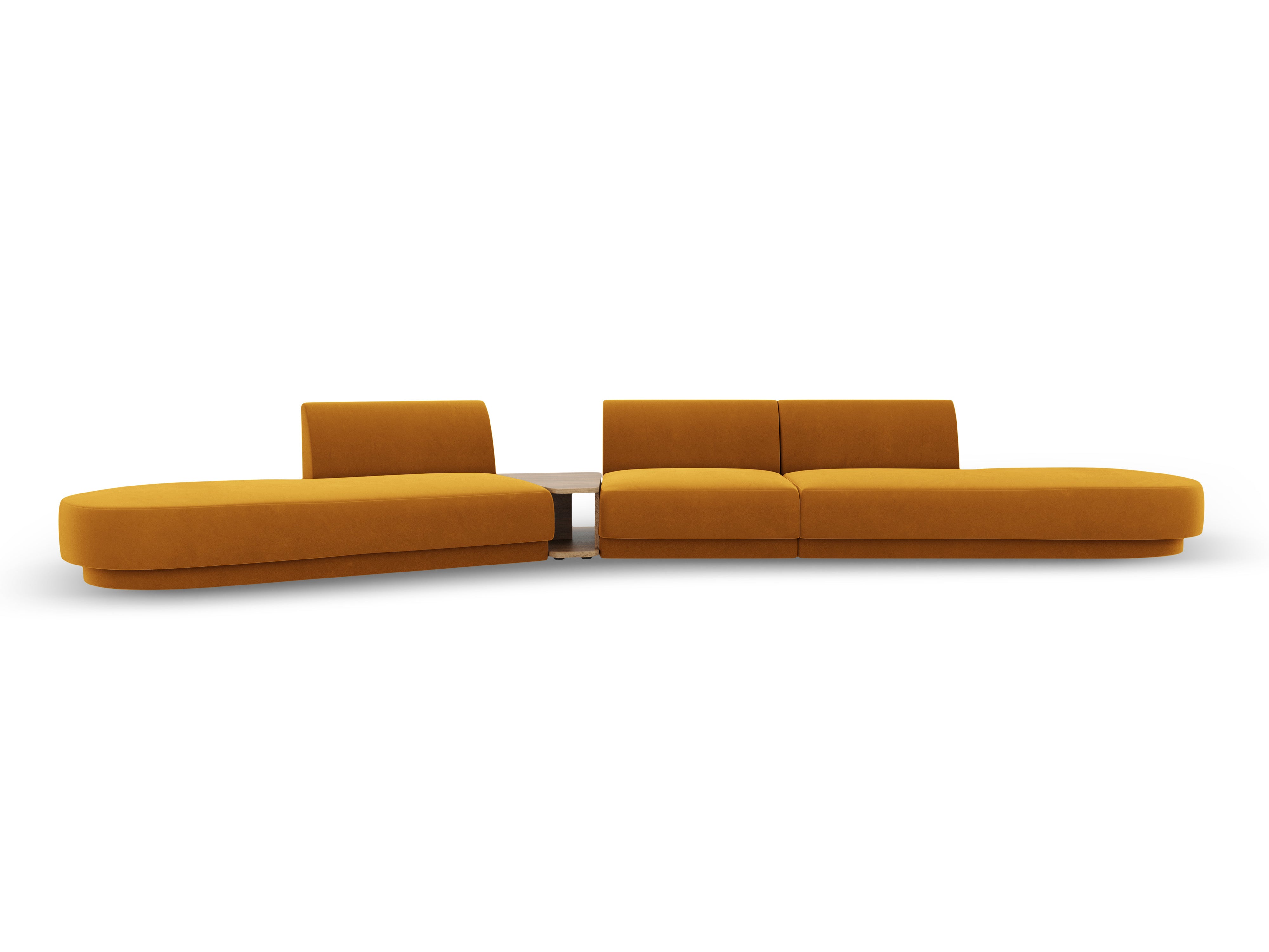 Left-sided modular sofa with table for 5 people in velvet MILEY yellow