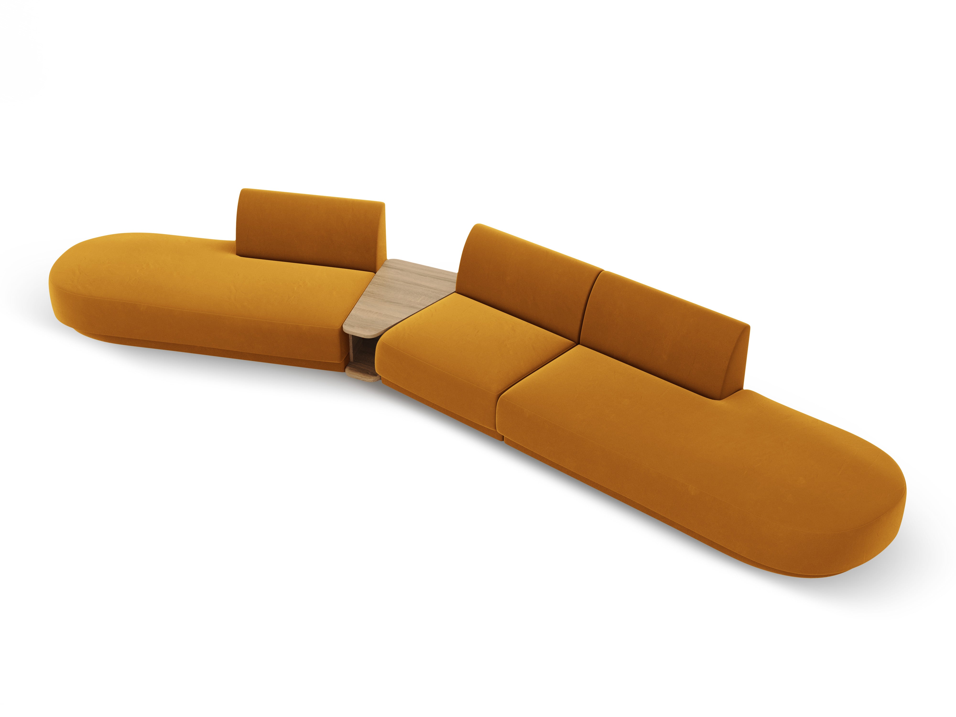 Left-sided modular sofa with table for 5 people in velvet MILEY yellow