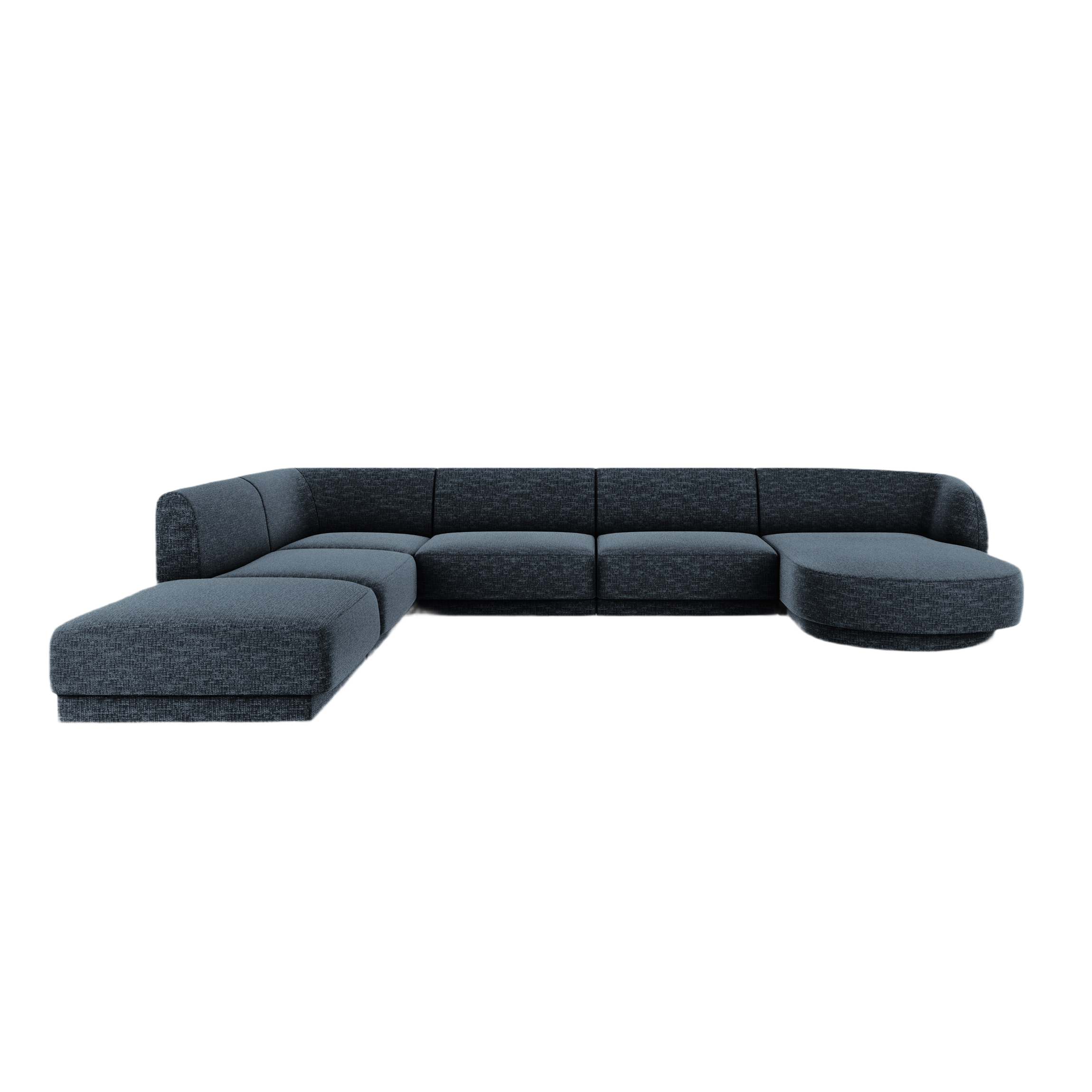 Left-sided panoramic sofa in the szenil fabric of 6-person miley navy blue