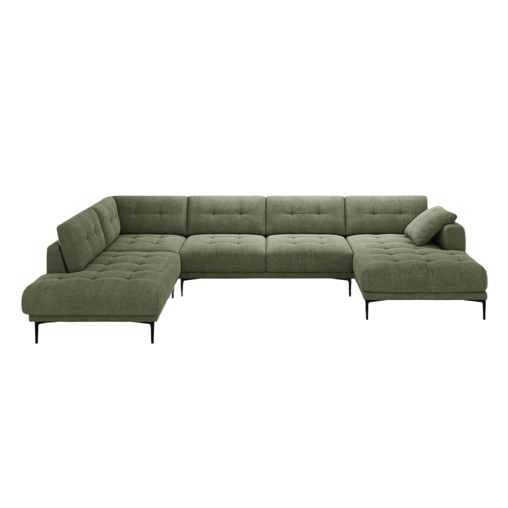 Left-sided panoramic corner sofa BEMY olive chenille