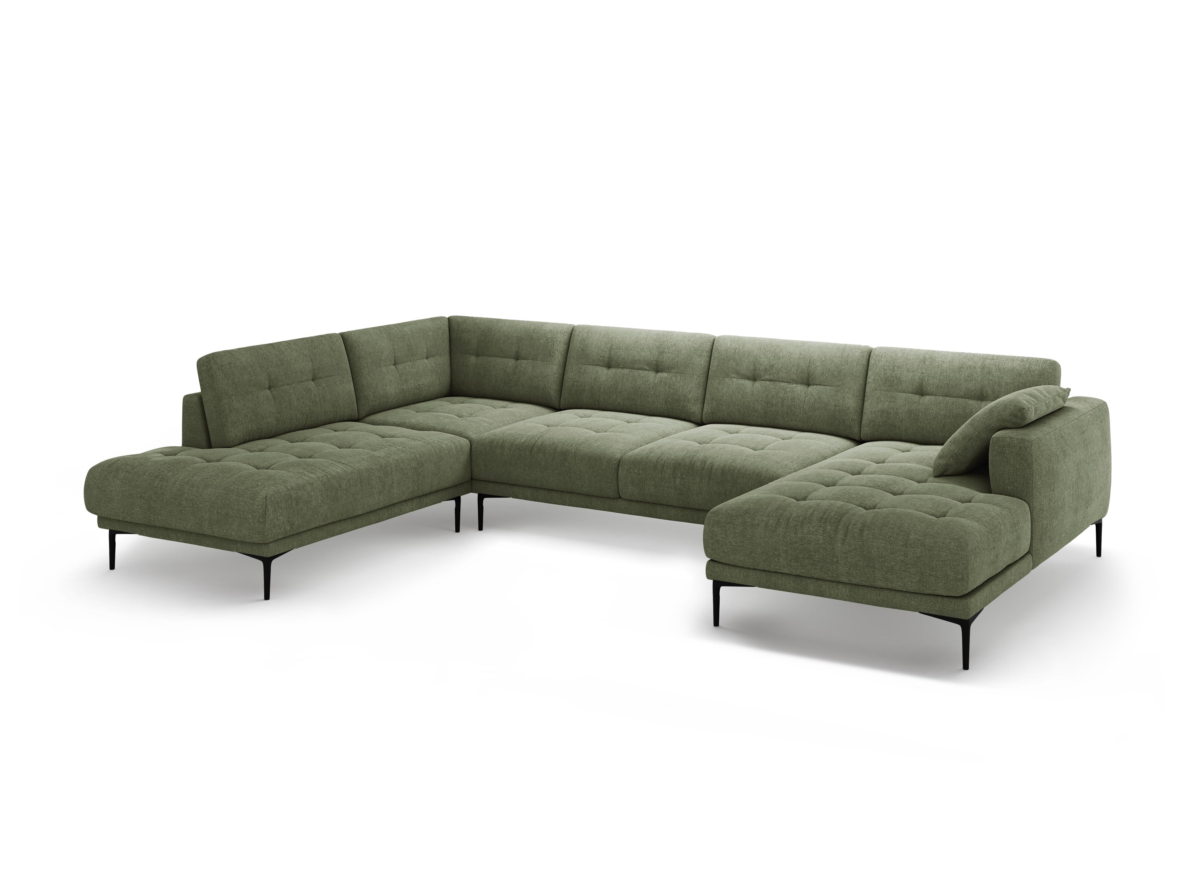 Left-sided panoramic corner sofa BEMY olive chenille