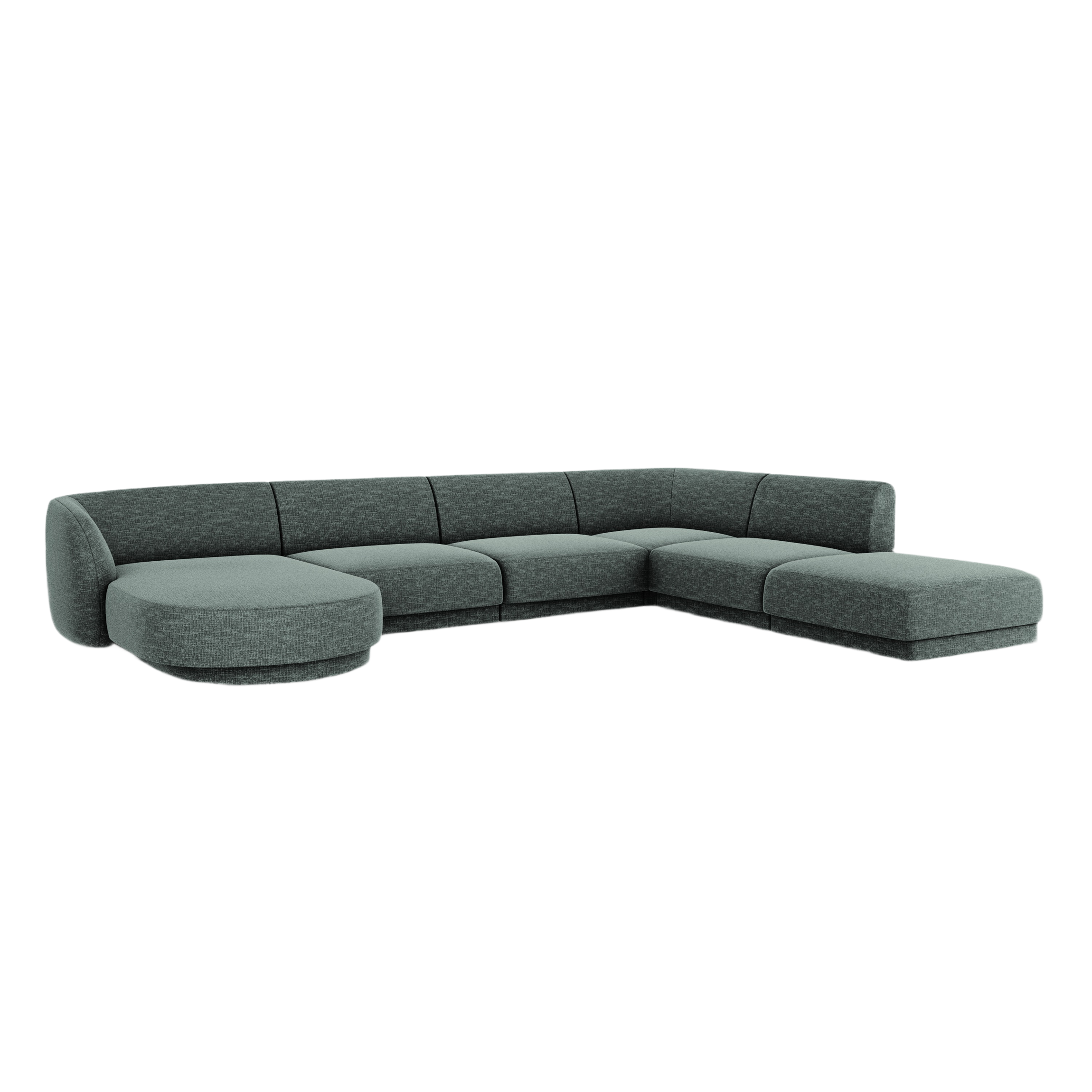 Right-sided panoramic sofa in the szenil fabric of 6-person Miley Petrol