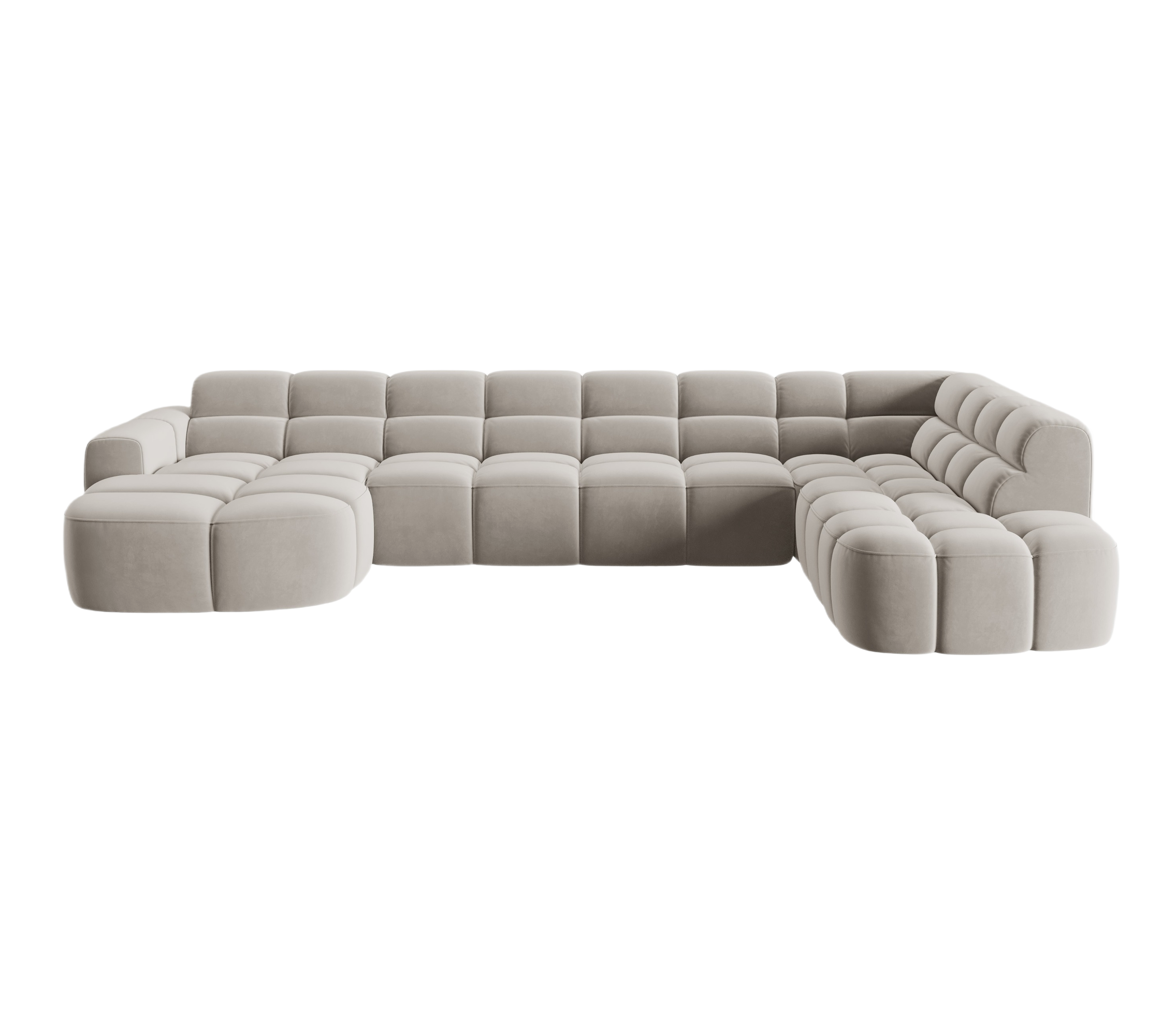 Panoramischer Samt-Ecksofa rechts LISA hellbeige