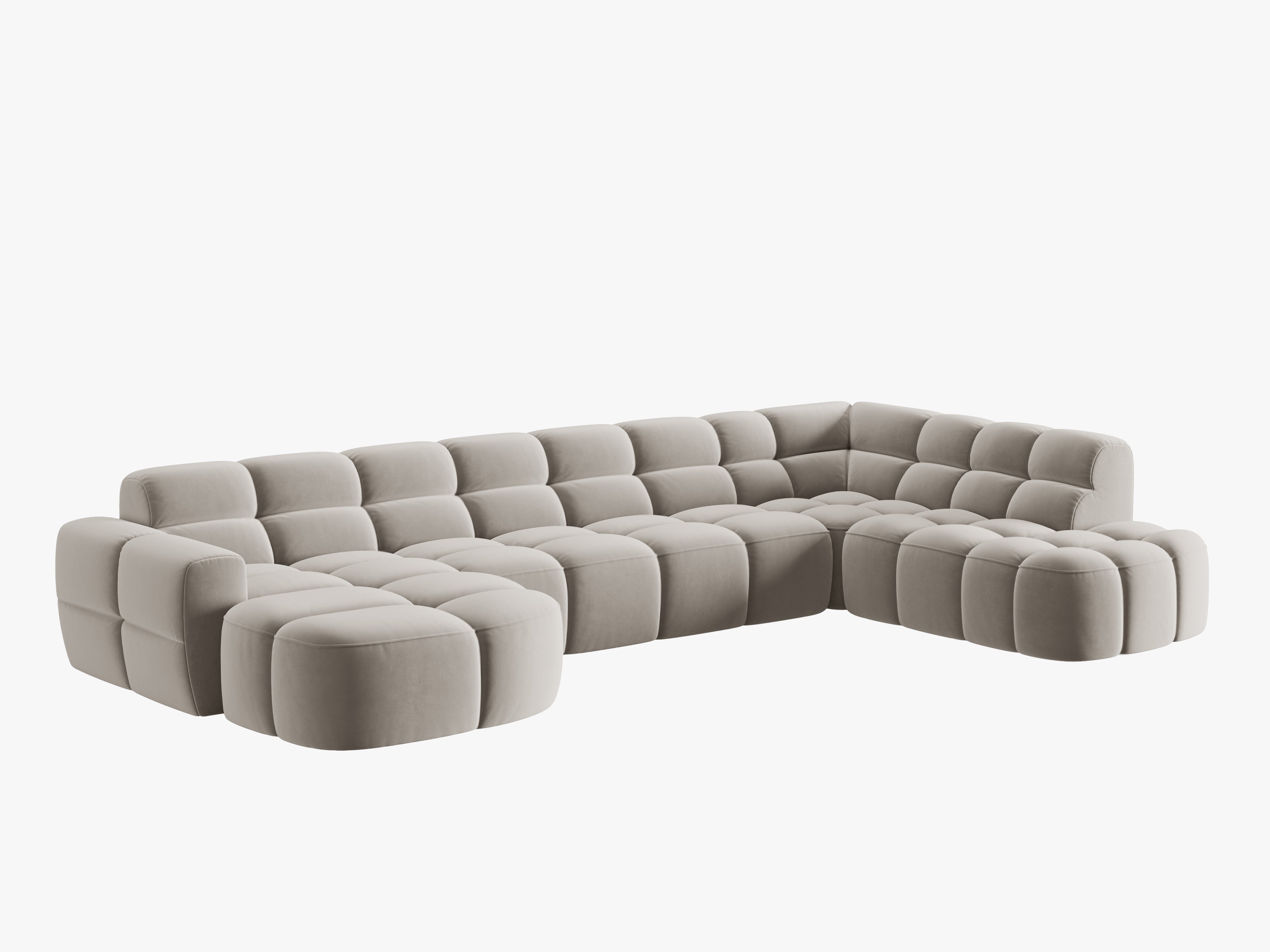 Panoramischer Samt-Ecksofa rechts LISA hellbeige