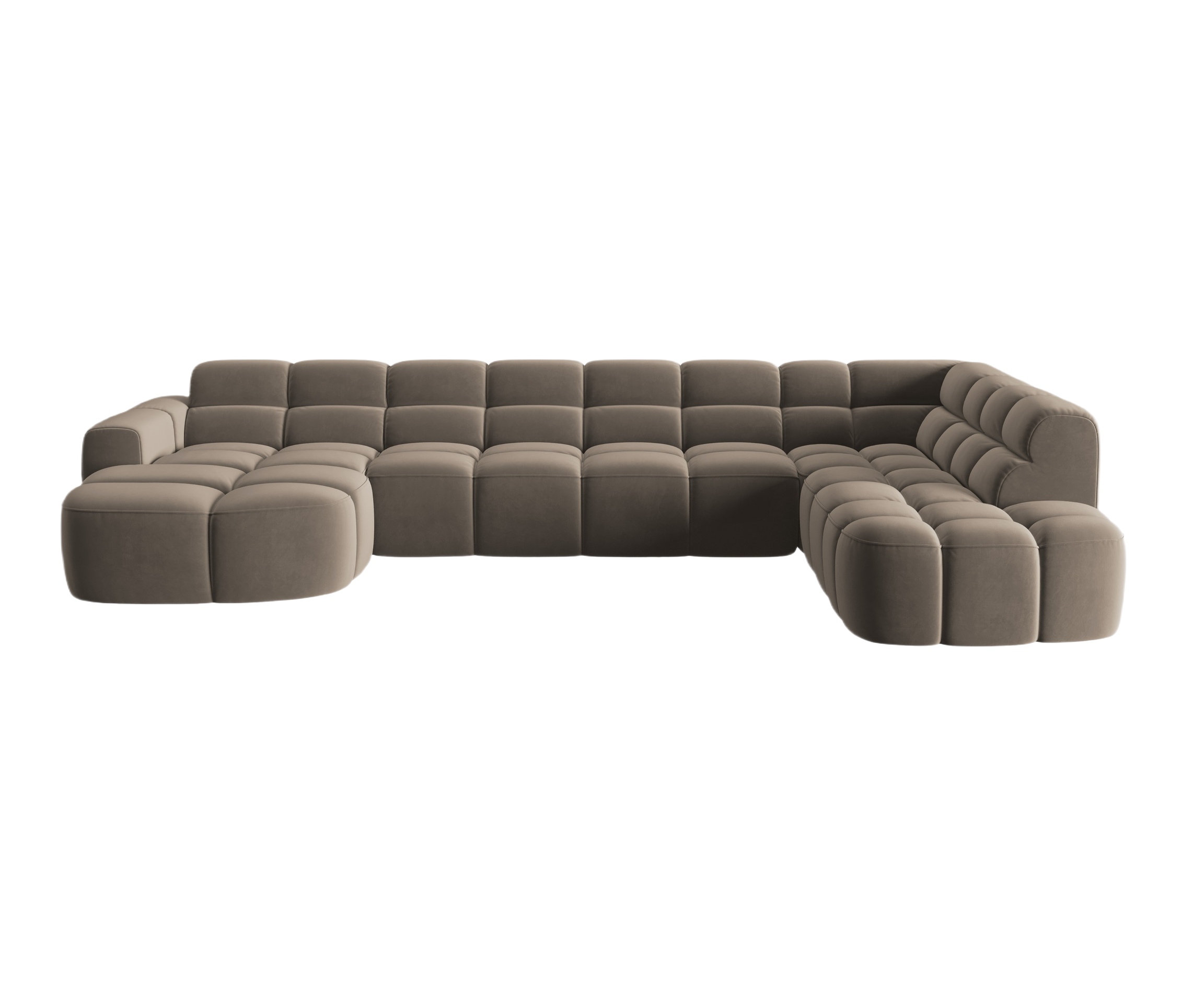 Samt-Ecksofa mit Panoramablick rechts LISA hellbraun