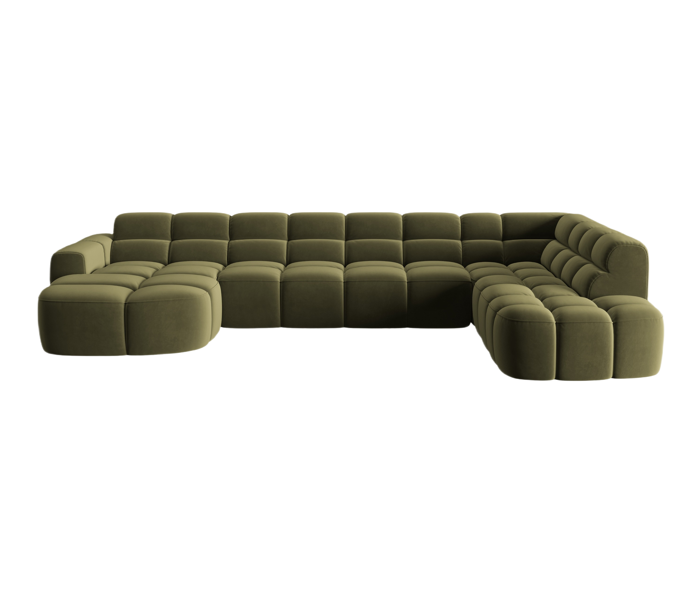 Samt-Ecksofa mit Panoramablick rechts LISA hellgrün