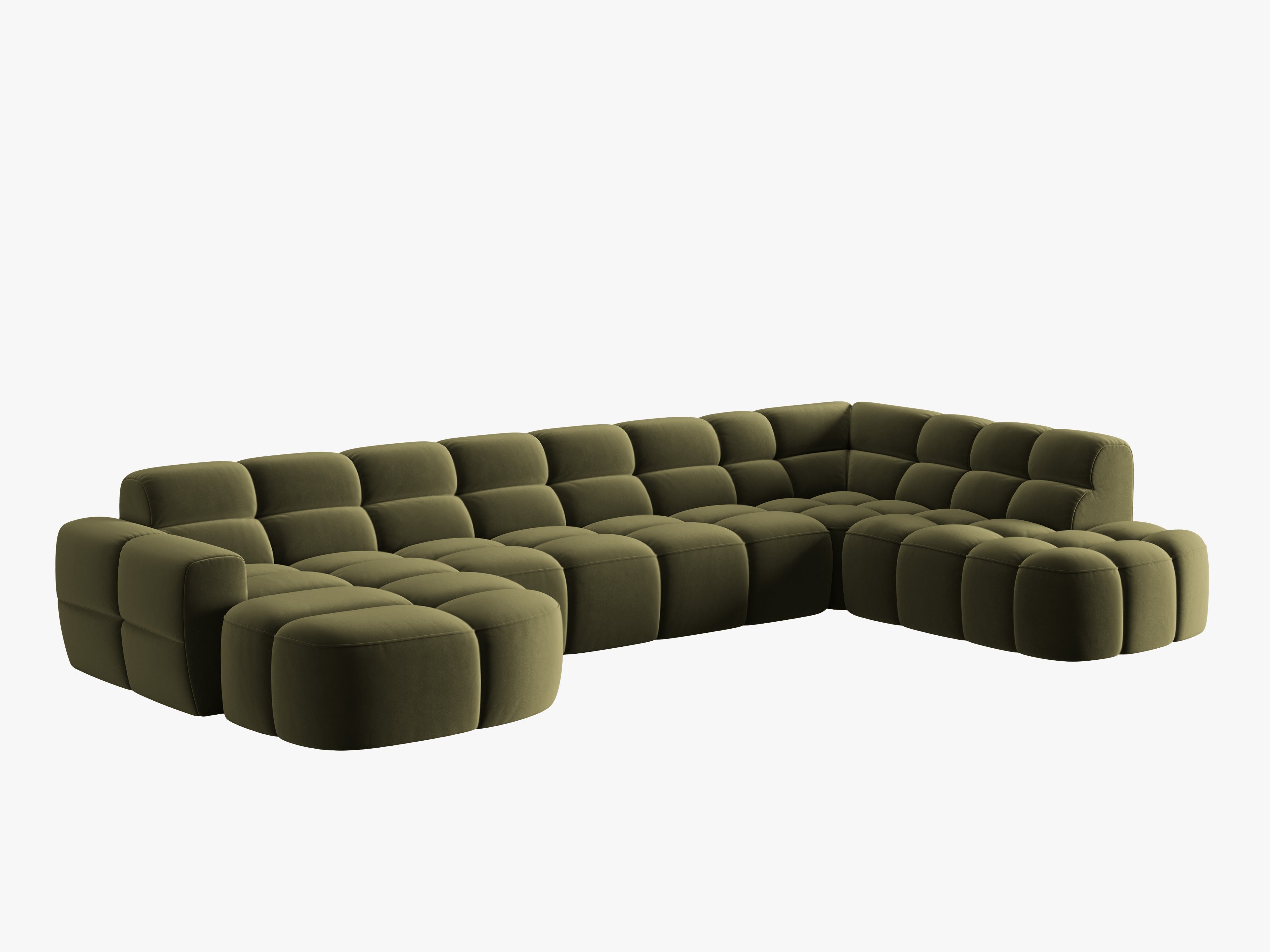 Samt-Ecksofa mit Panoramablick rechts LISA hellgrün