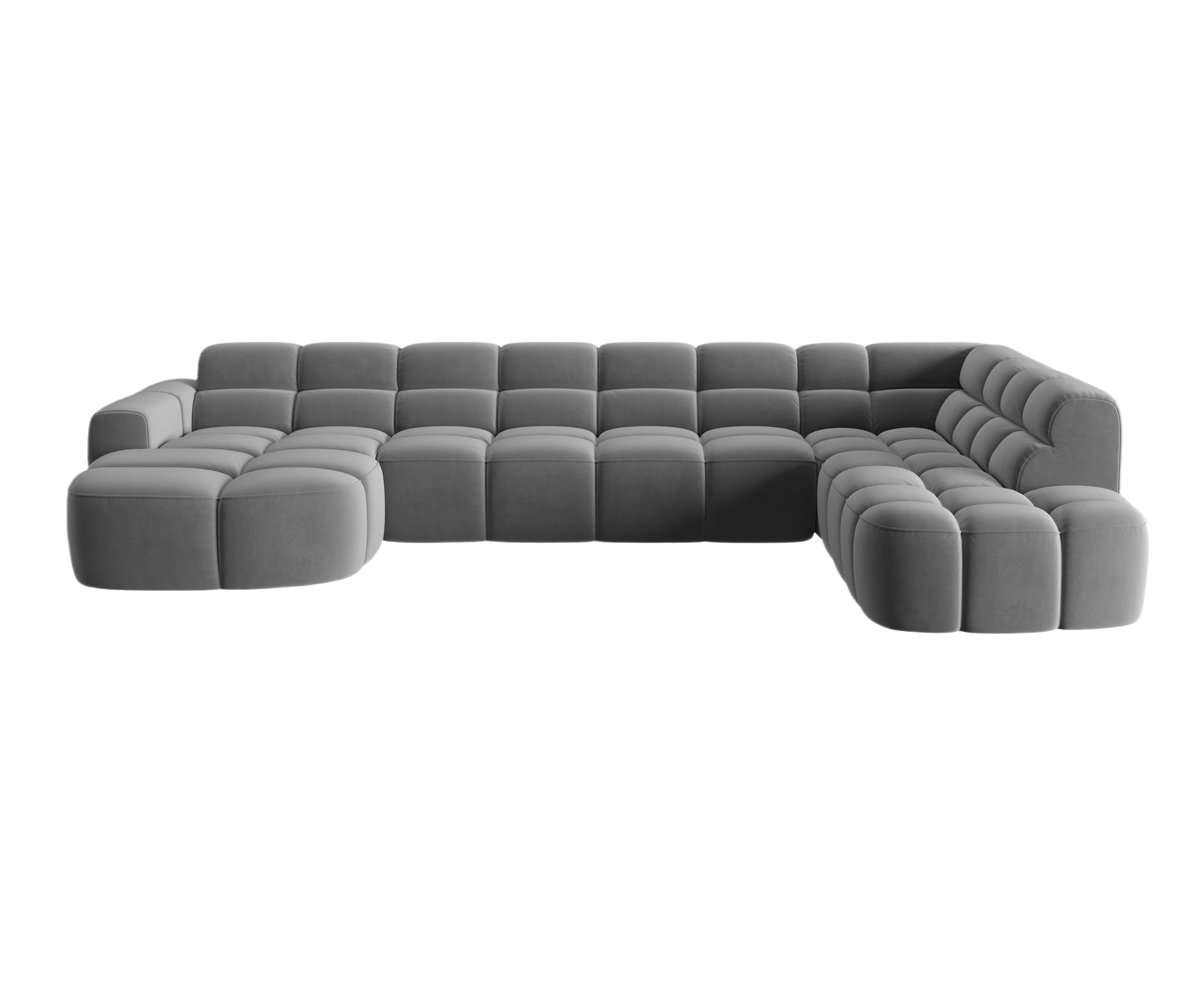 Samt-Ecksofa mit Panoramablick rechts LISA hellgrau
