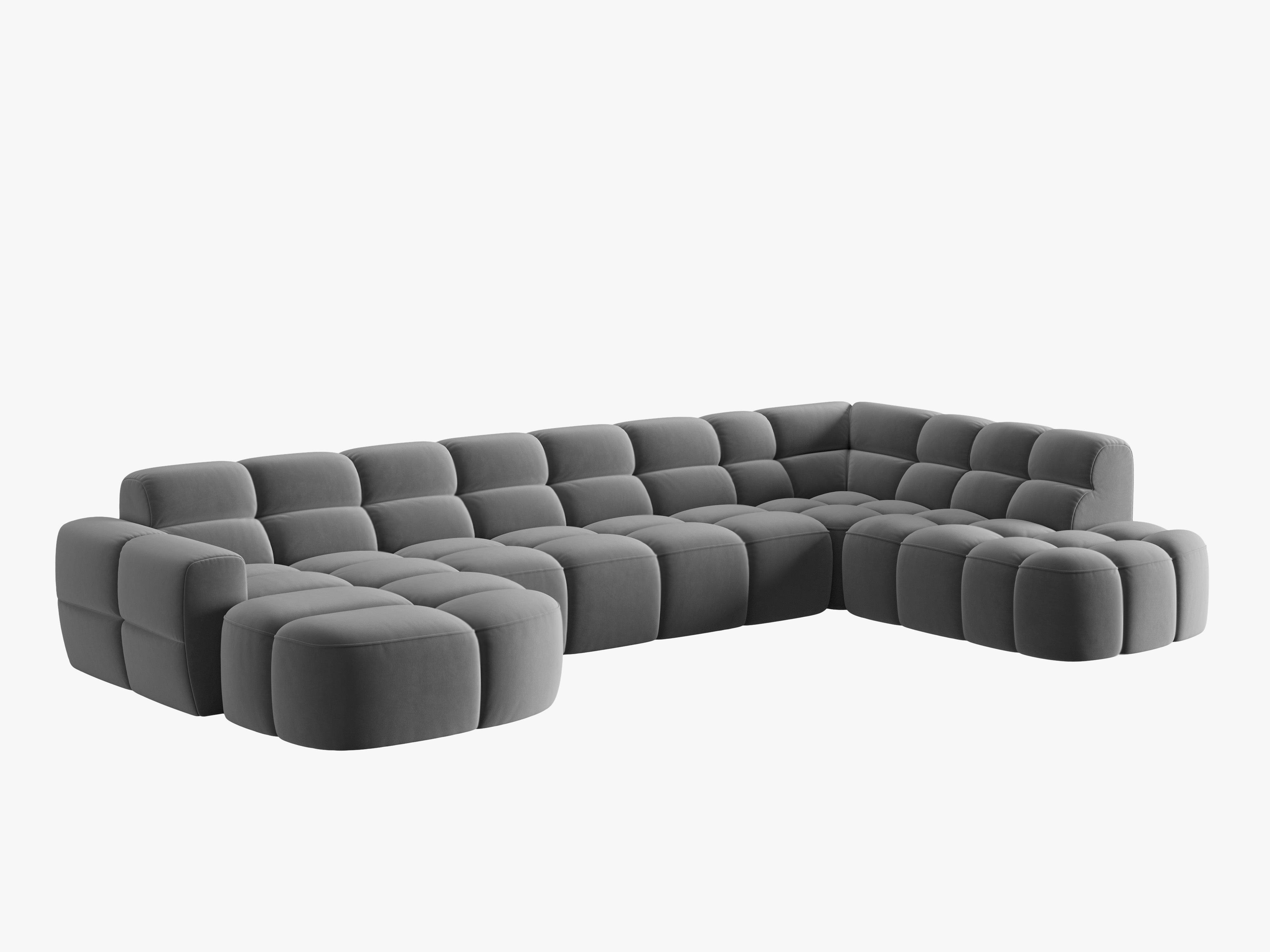 Samt-Ecksofa mit Panoramablick rechts LISA hellgrau