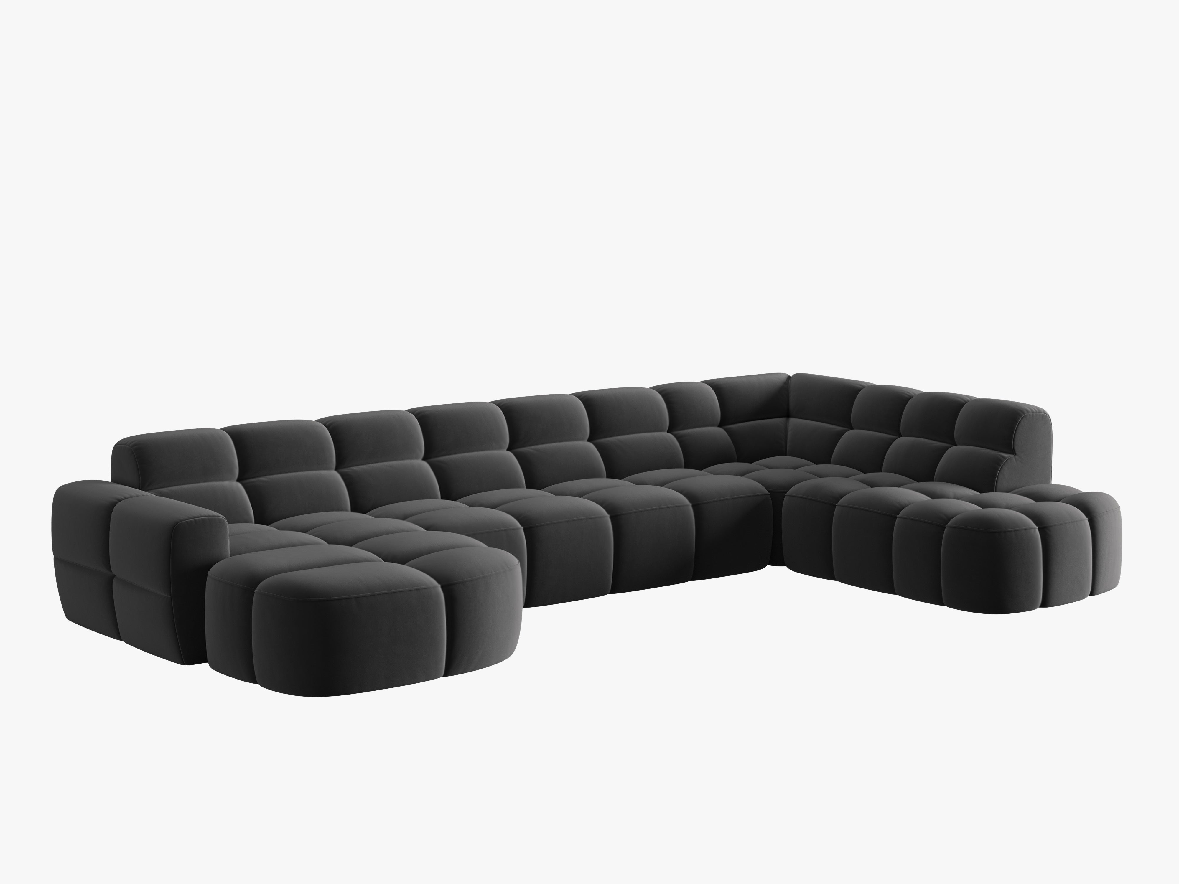 Samt-Ecksofa mit Panoramablick rechts LISA dunkelgrau