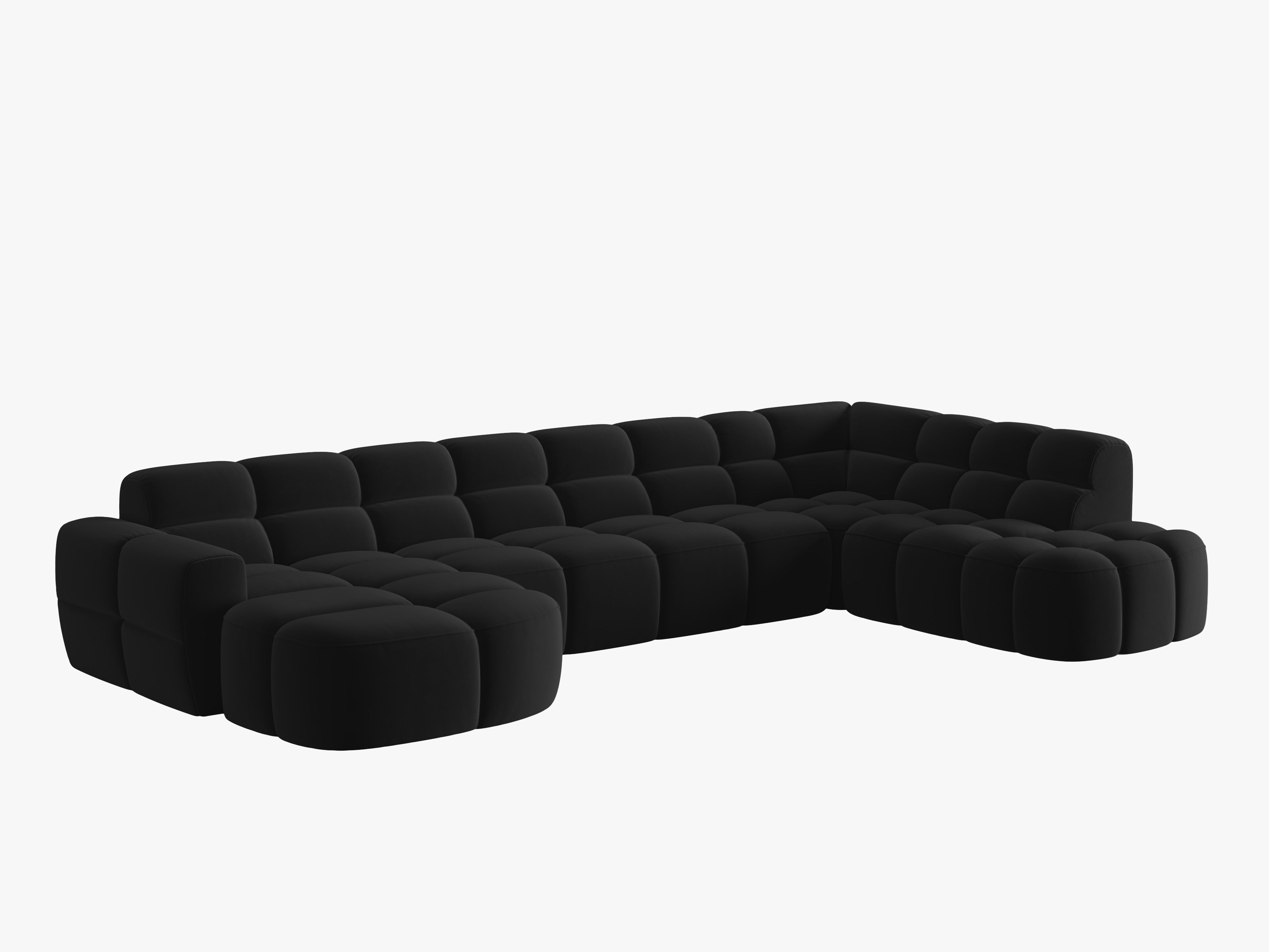 Samt-Ecksofa mit Panoramafunktion rechts LISA schwarz