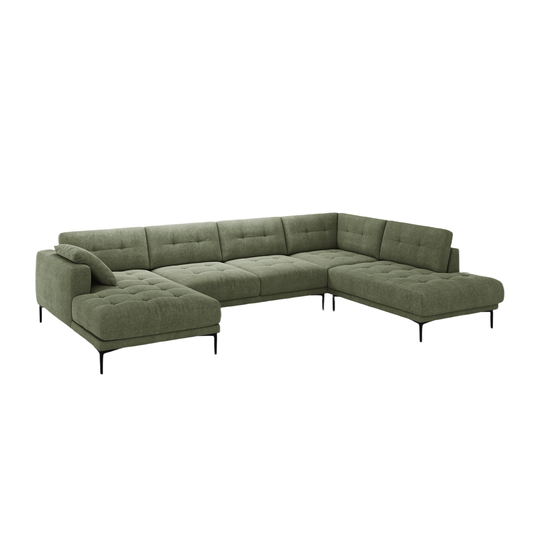 Right-facing panoramic corner sofa BEMY olive chenille