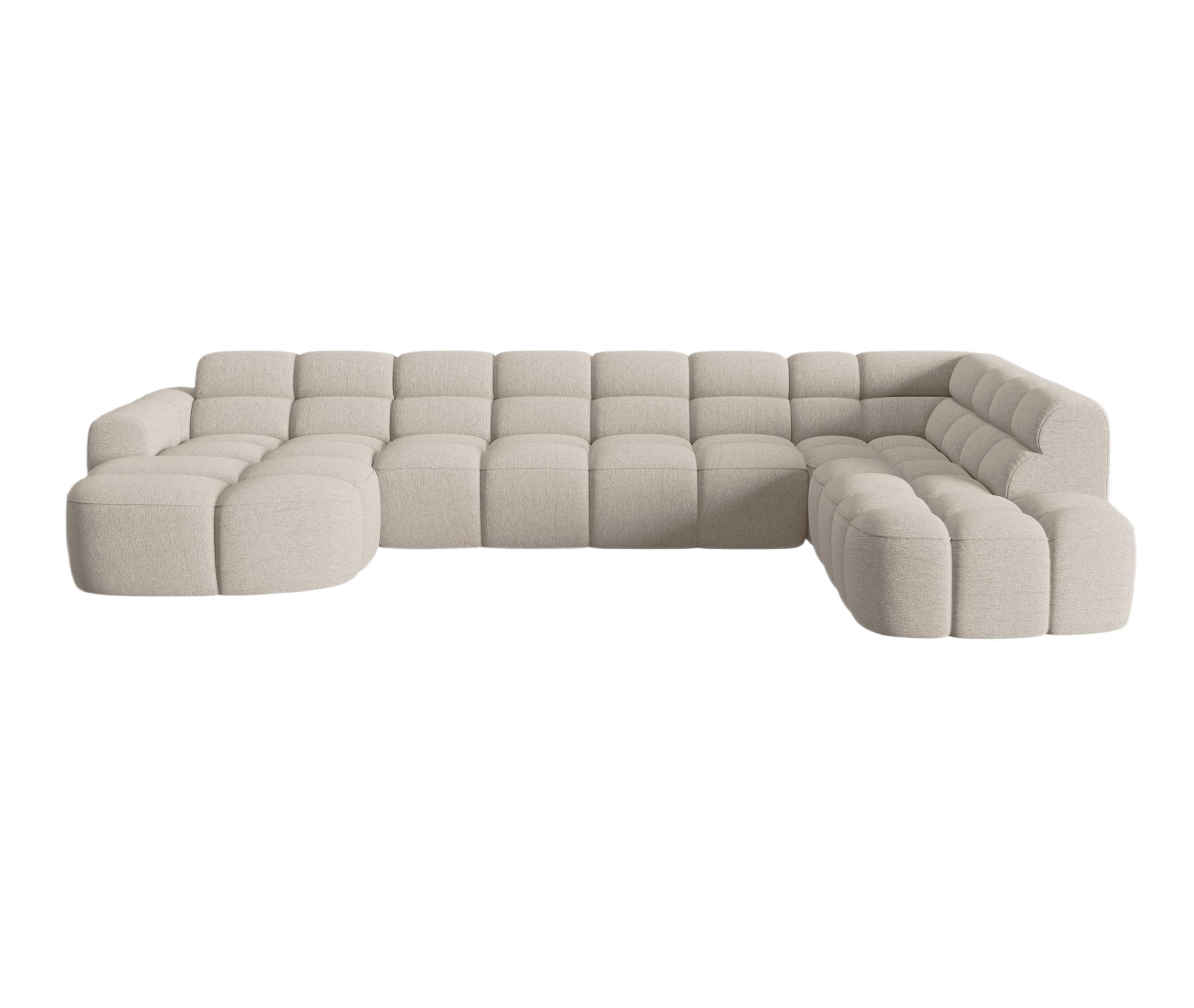 Panoramarechtschwenksofa LISA in sandfarbenem Chenille