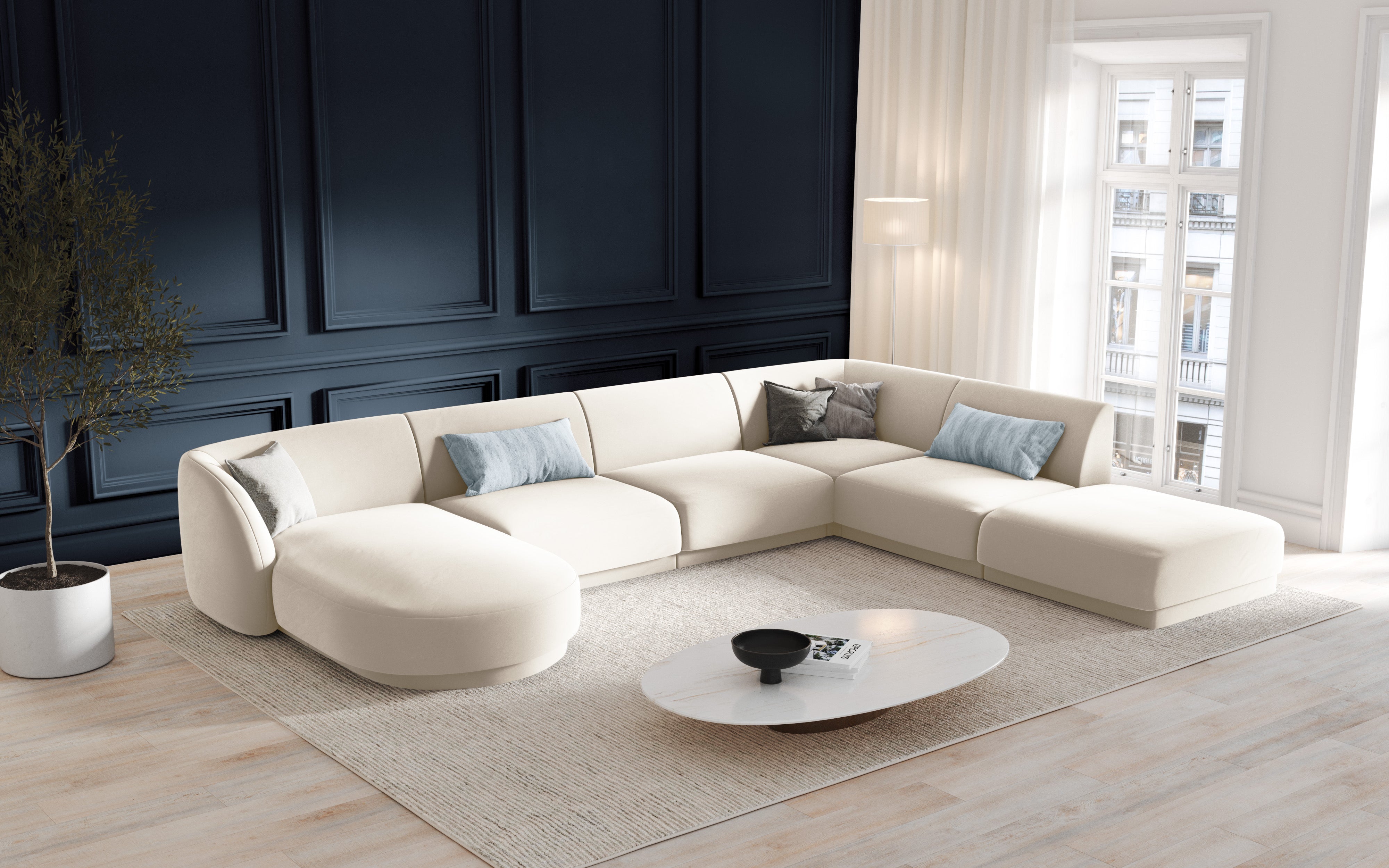 Left-facing modular sofa for 6 people MILEY ivory chenille
