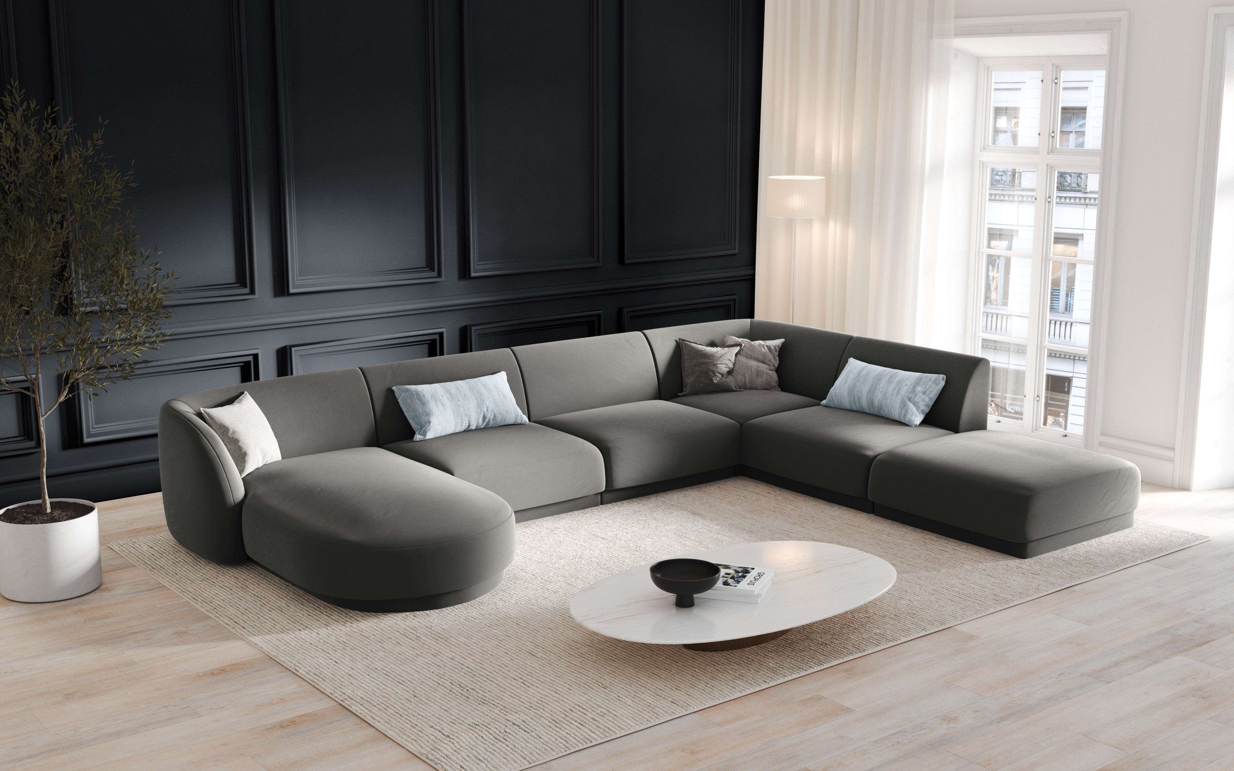 Left-facing modular sofa for 6 people MILEY gray chenille