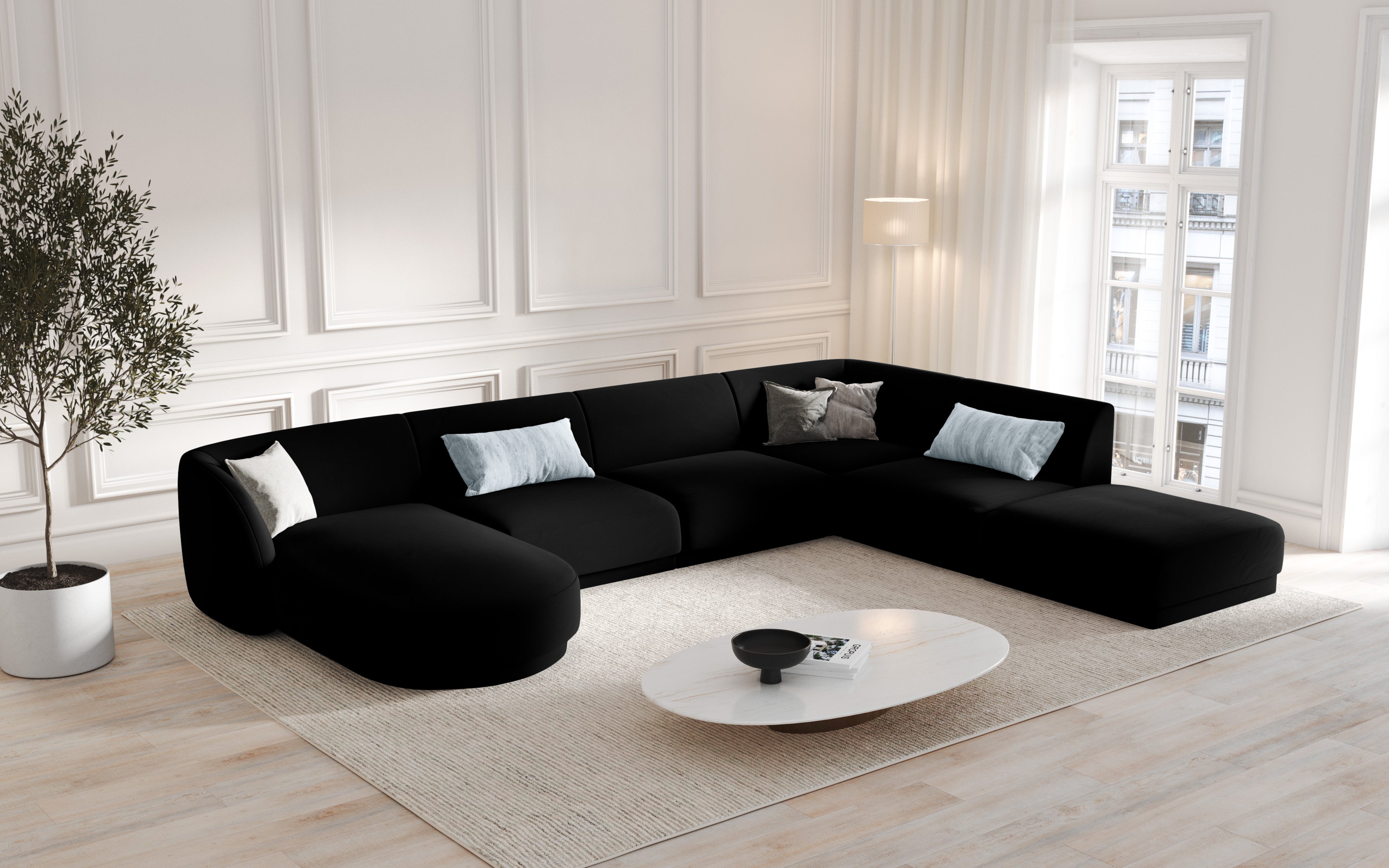 Left-facing modular sofa for 6 people MILEY black chenille