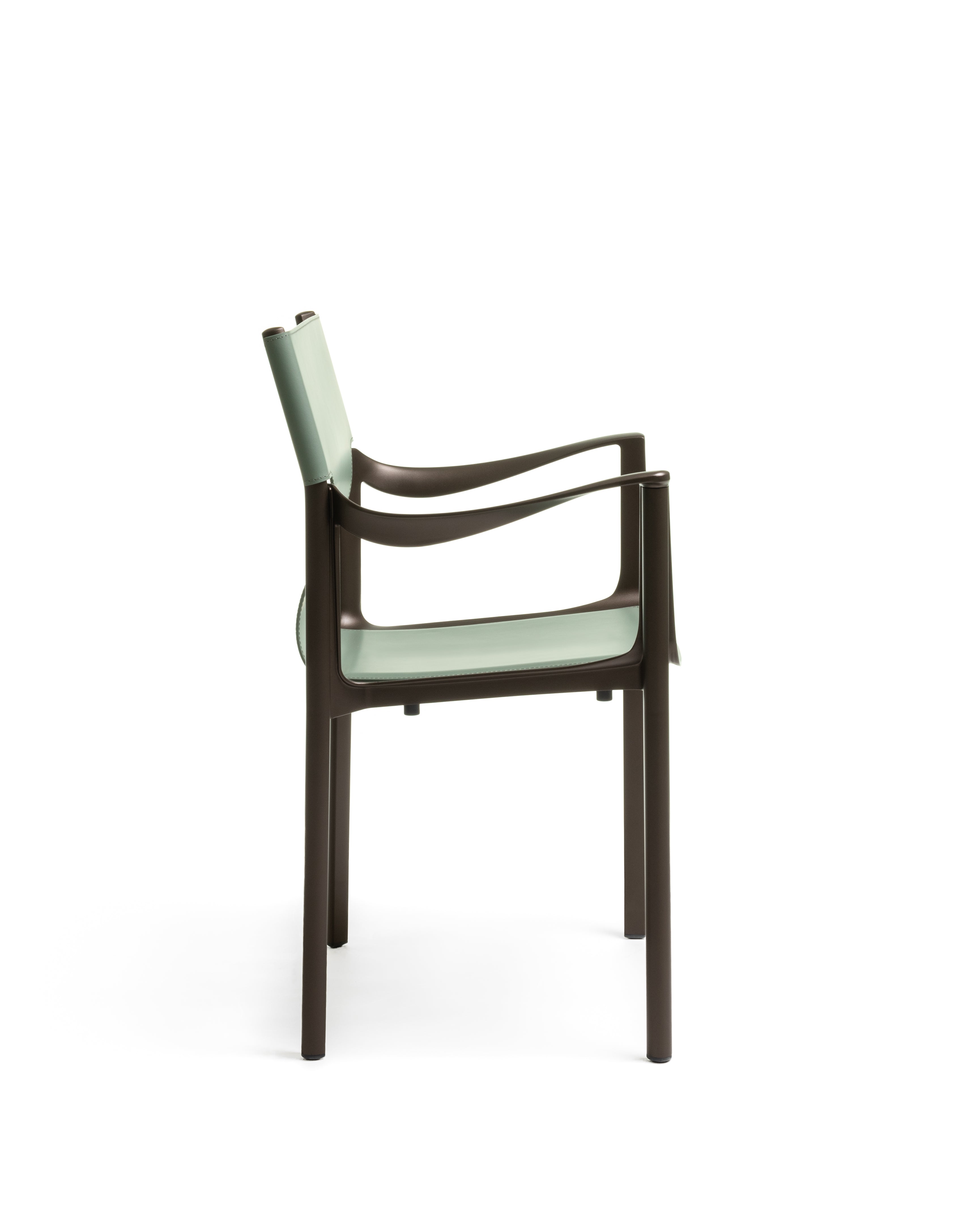 VENICE chair green leather with dark brown base