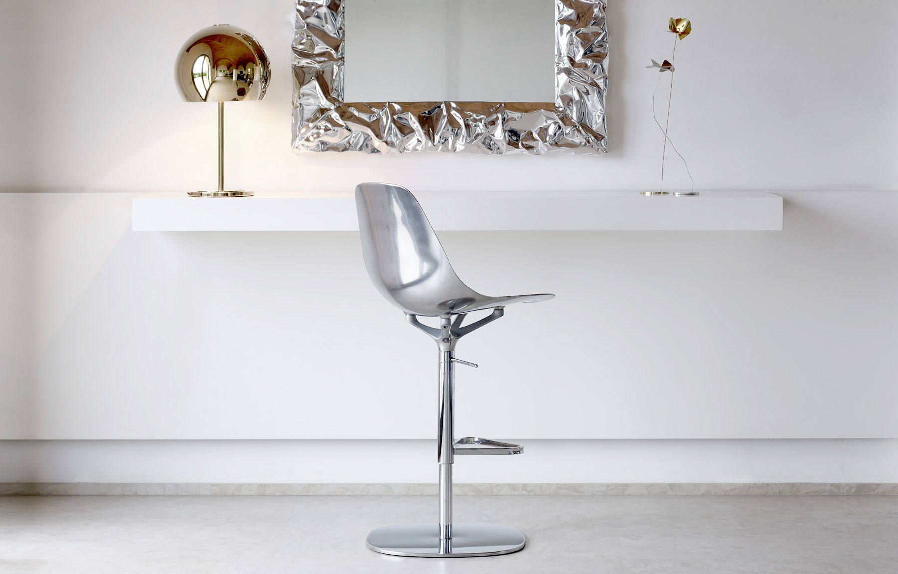 Adjustable Stool MAMMAMIA polished aluminum