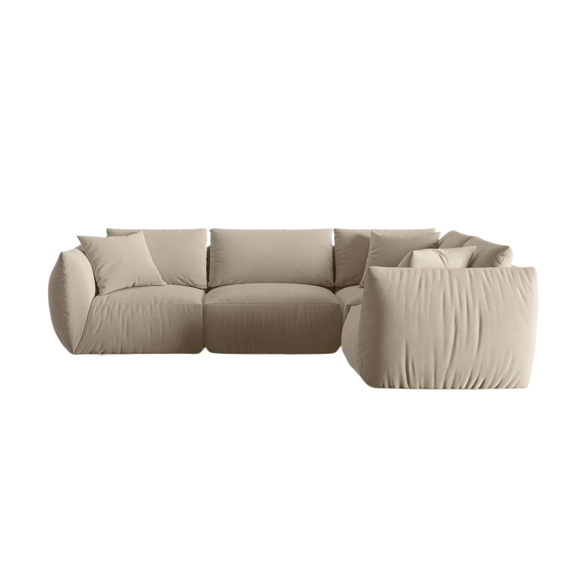 Velvet corner sofa for 4 people right-sided CHRIS ecru
