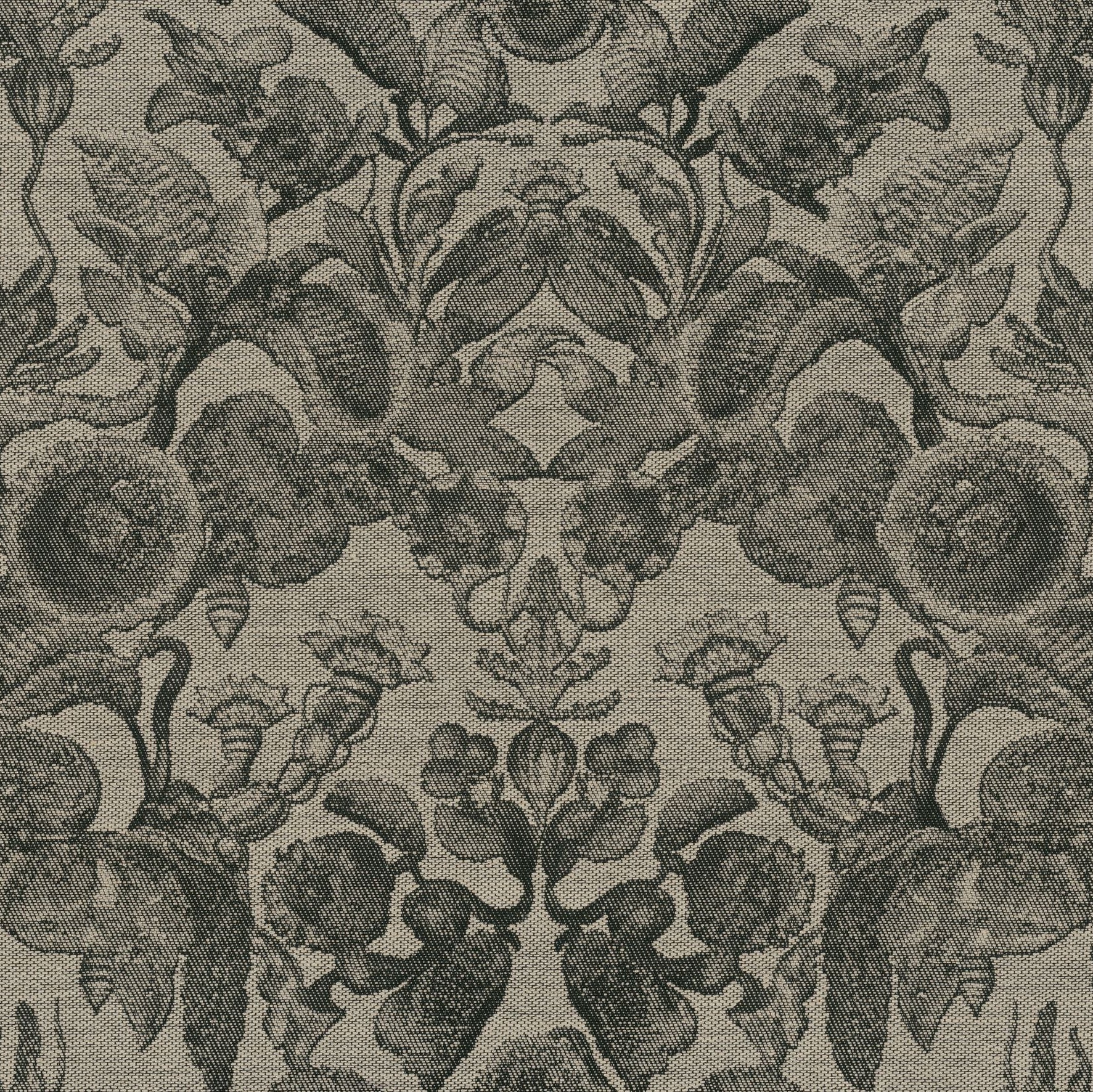 Textile wallpaper with a floral pattern COCCINELLA BELLA JACQUARD dark beige with black