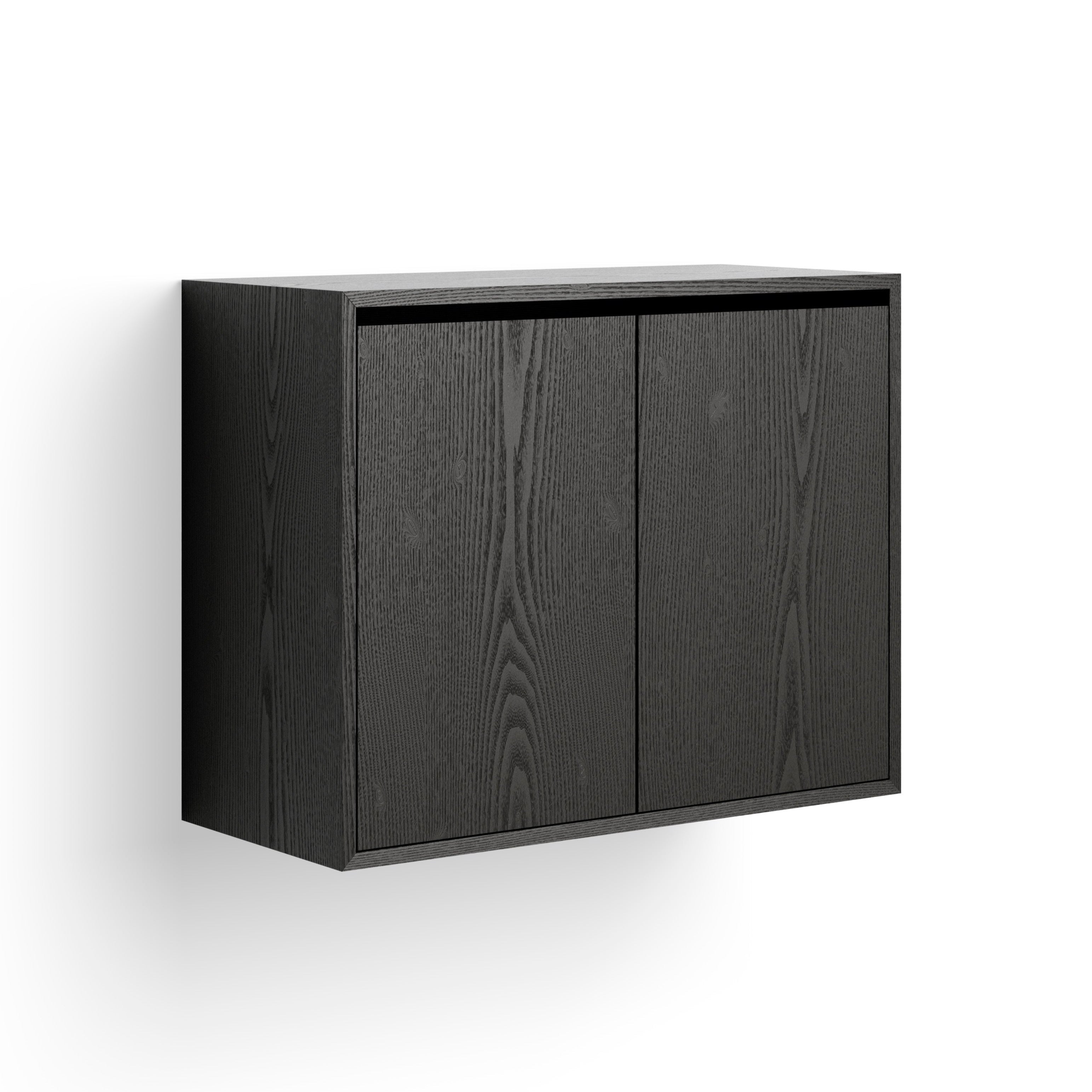 Hanging cabinet with new works door black ash veneer