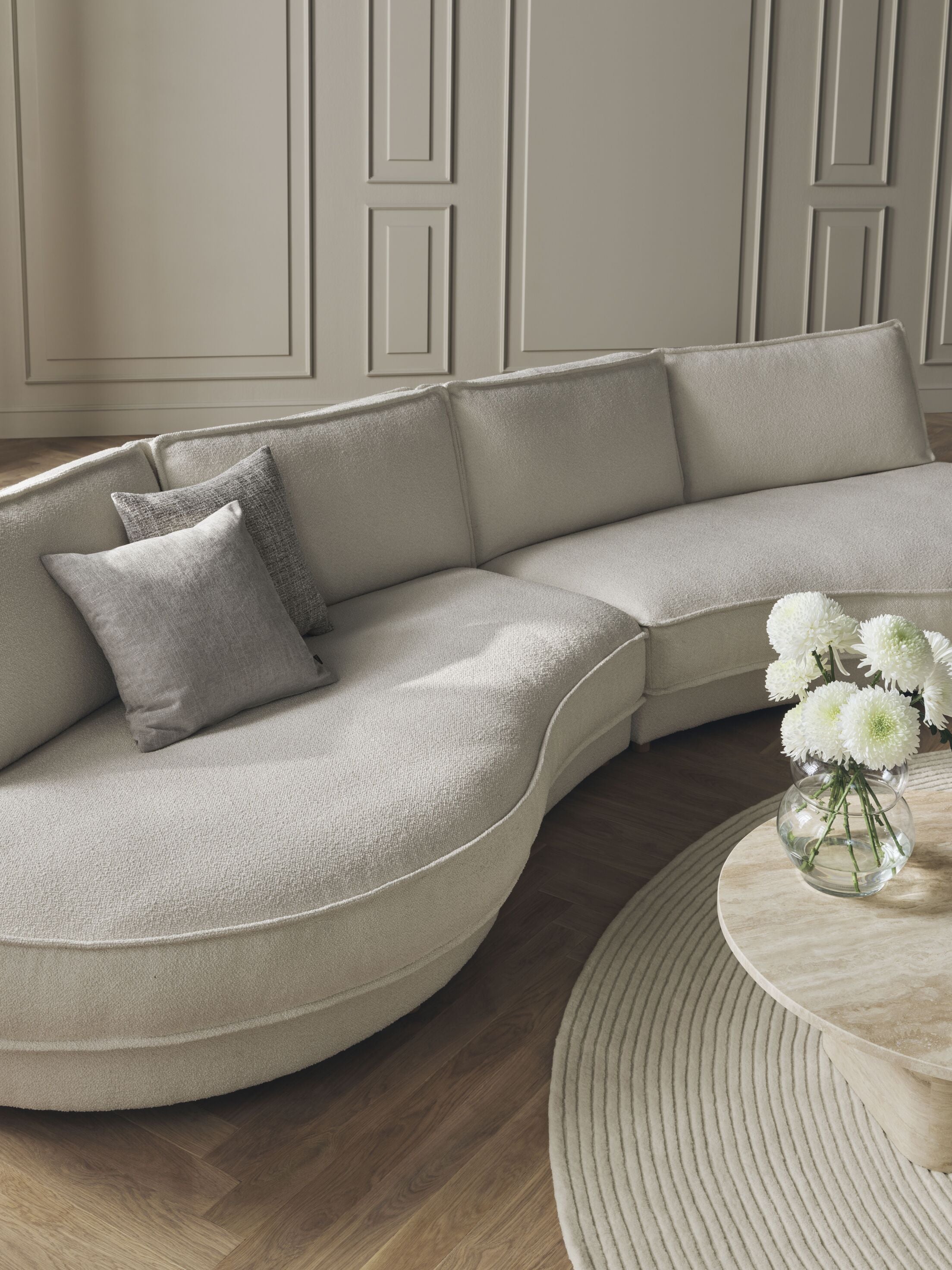 2- modular sofa rounded upholstered noora oak base