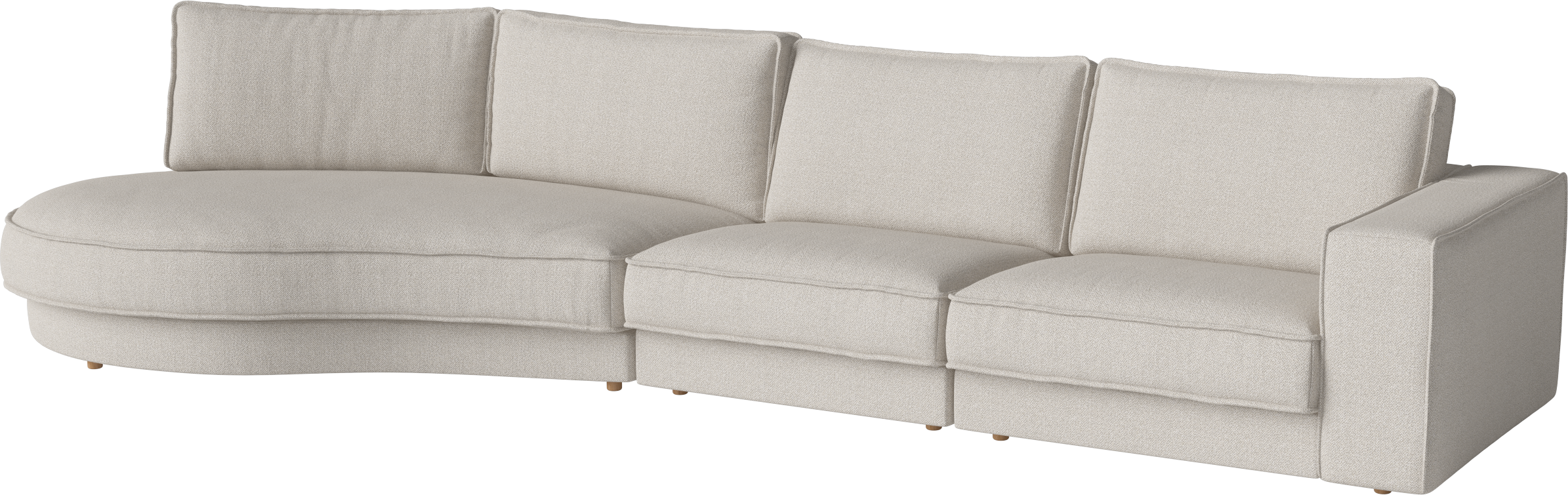NOORA 3-module sofa with a rounded left side and an oak base