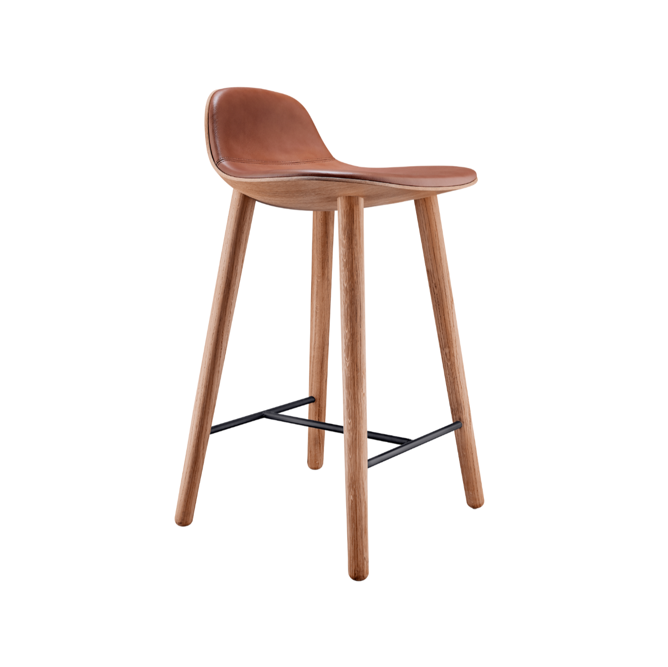 YUUGA stool in brown with a wooden base