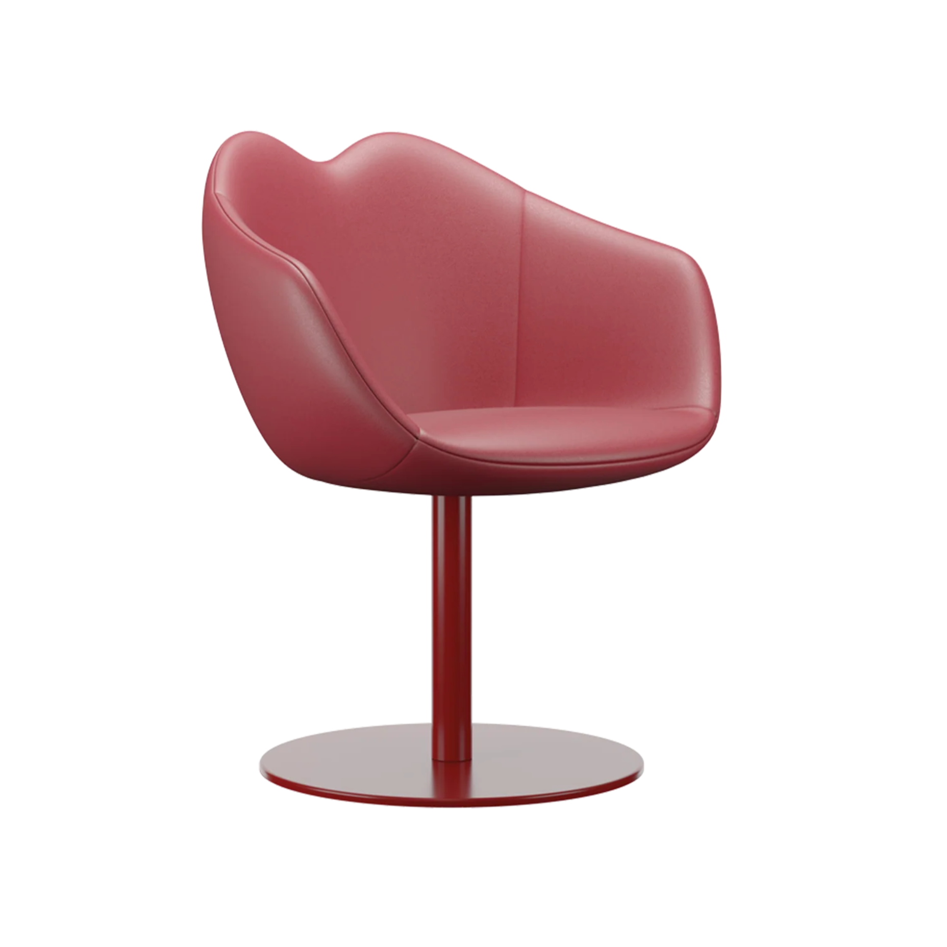 Red leather armchair XOXO with a round base