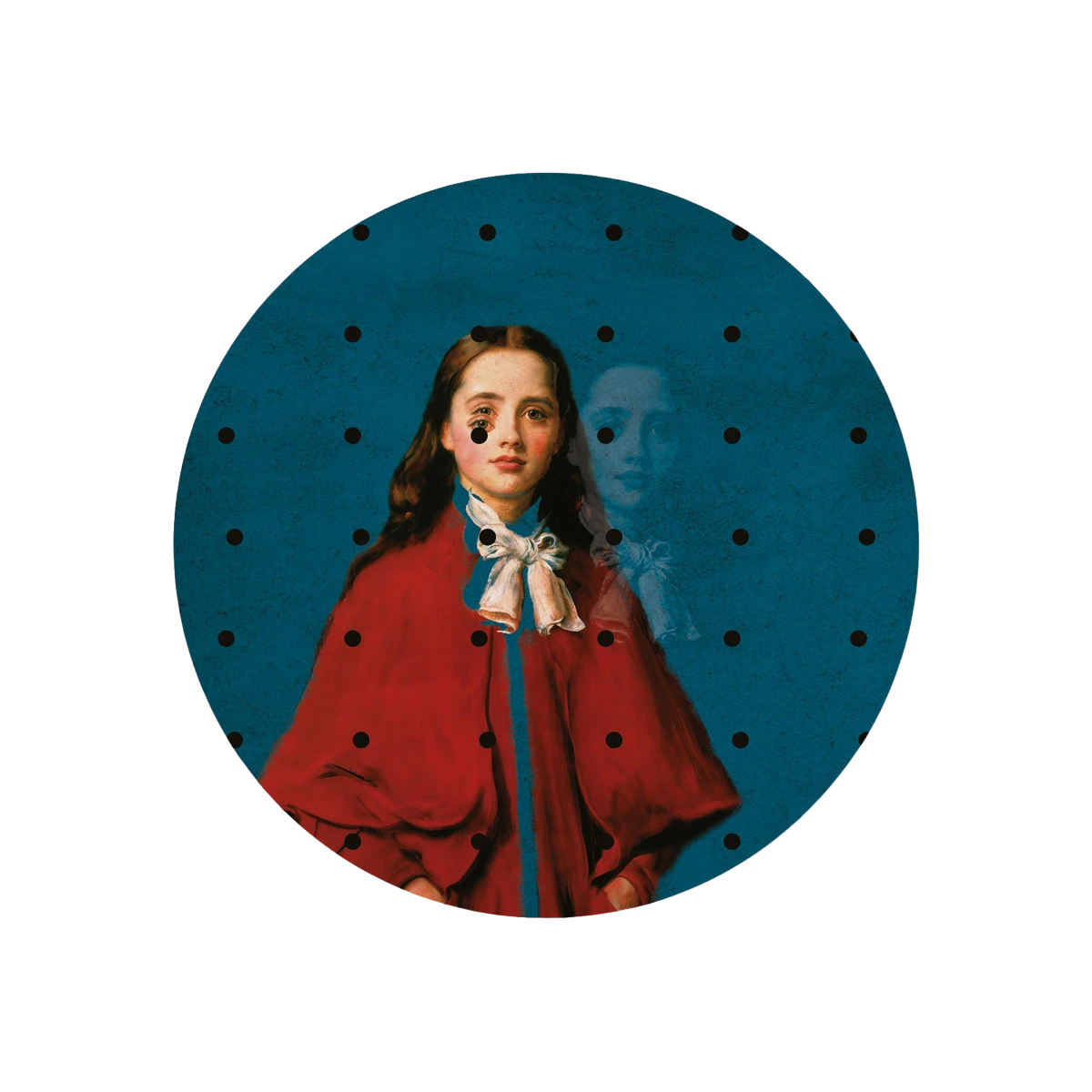 Circular Mural DOTS - GIRL IN RED blue with red