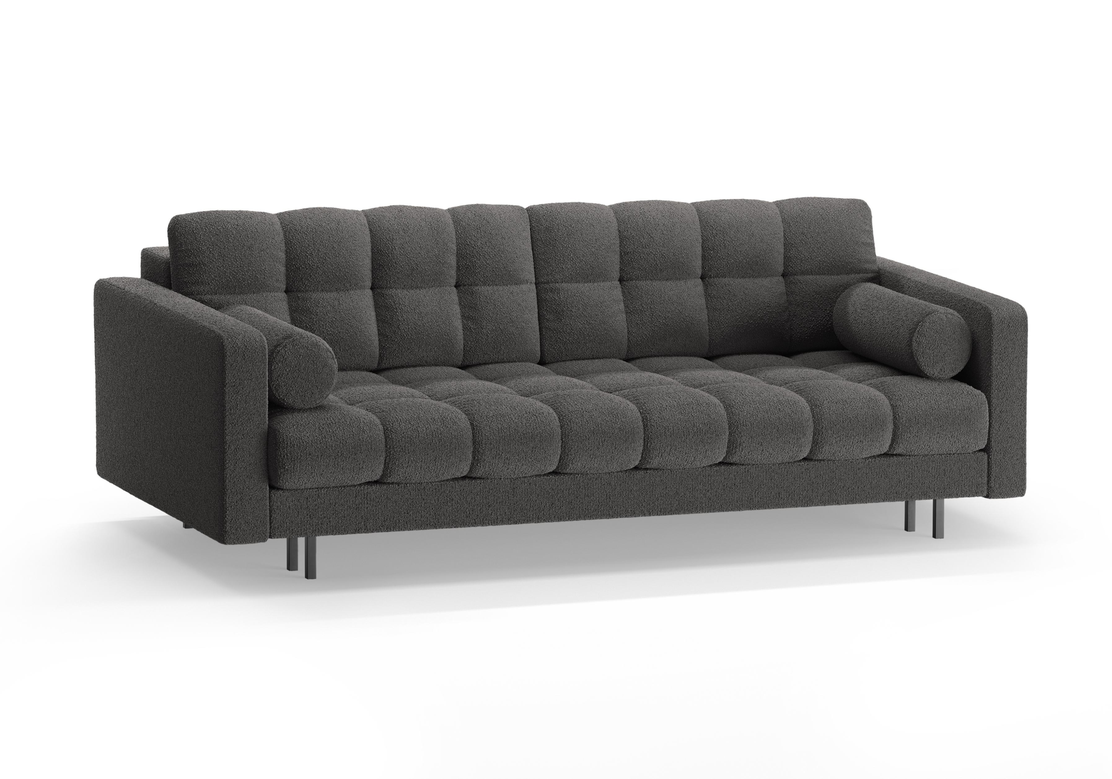 3-seater sofa with sleeping function BALI in dark gray bouclé with a black base