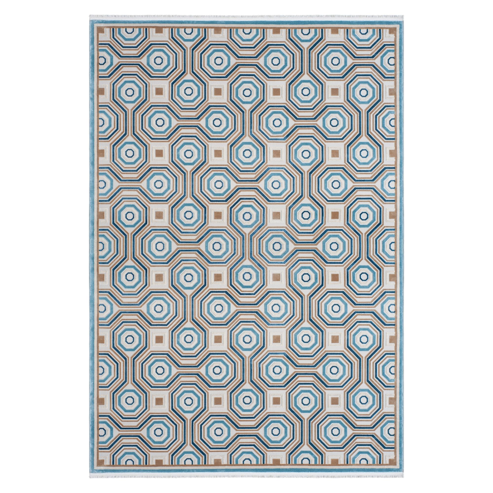 Royal Beige Carpet with Blue Geometric Pattern