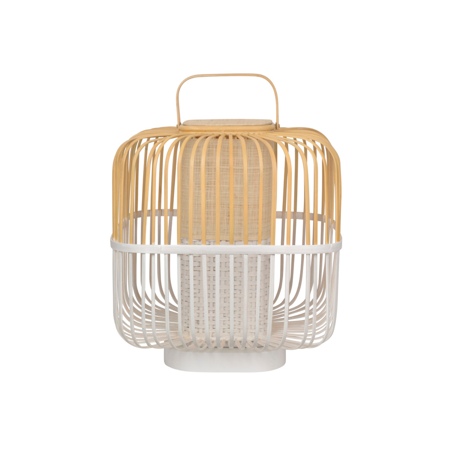 Quadratische Tischlampe Bambus weiß