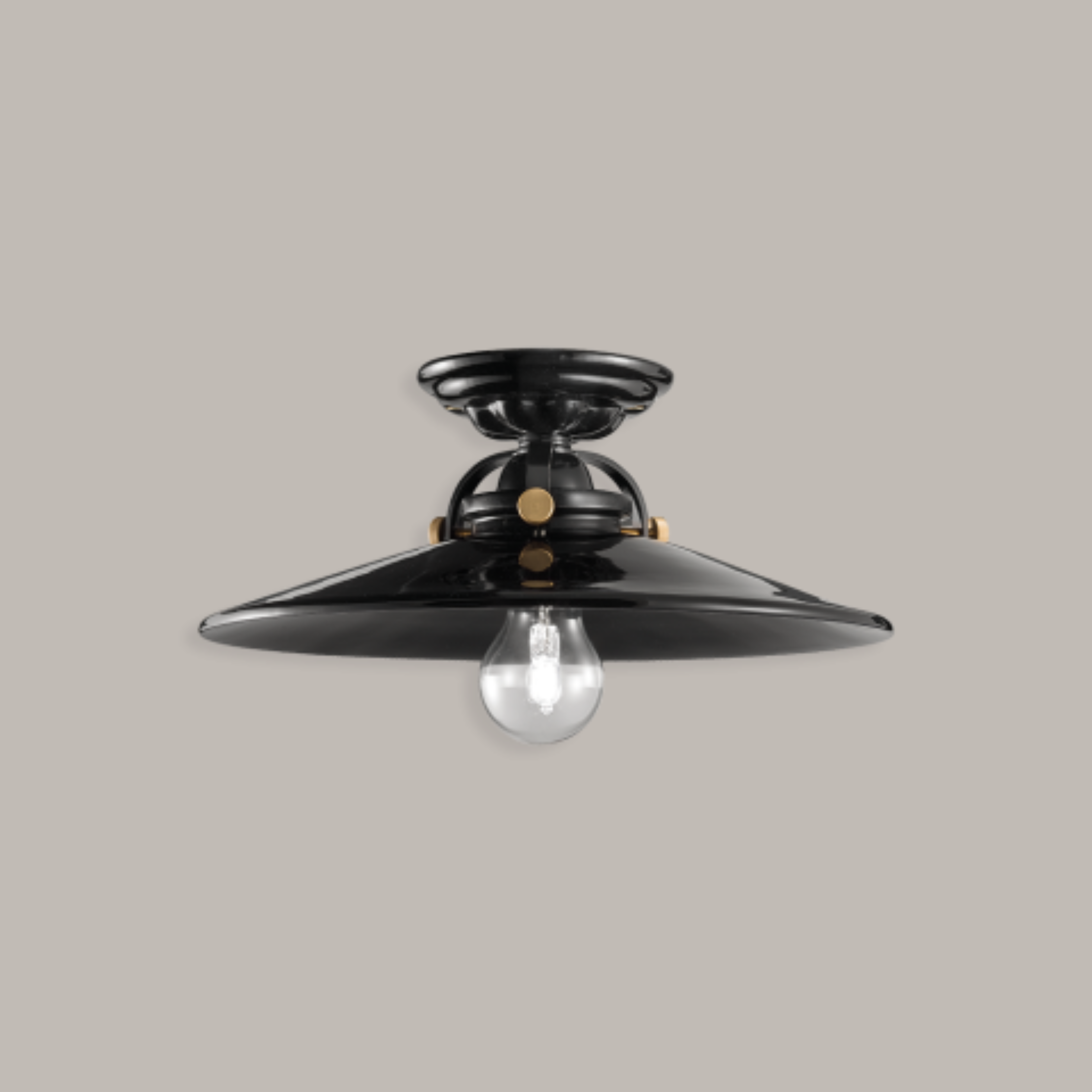 B&W Keramik-Deckenlampe, Schwarz mit Messing-Finish