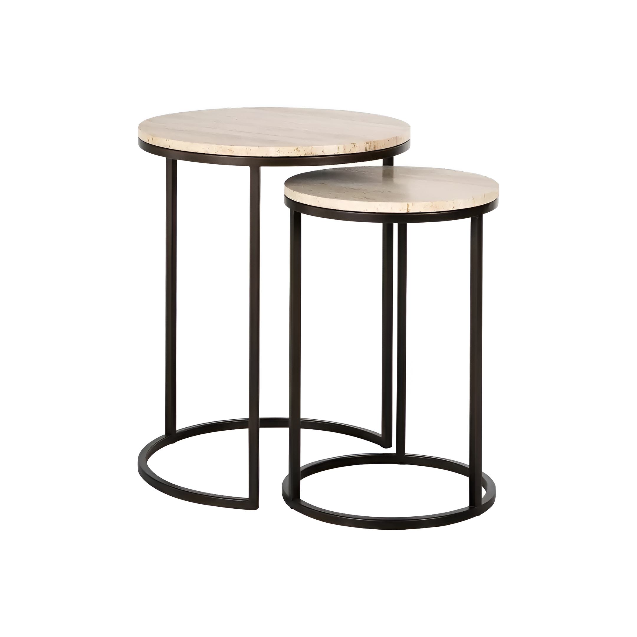 AVALON side table set travertine with brown base