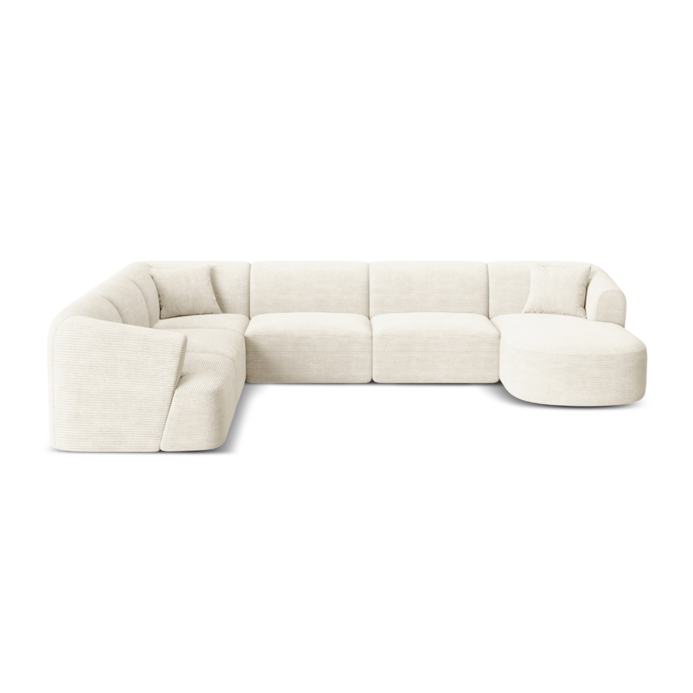 Linksseitiges Panoramabettsofa für 7 Personen CAMPI in cremefarbener Cord-Optik