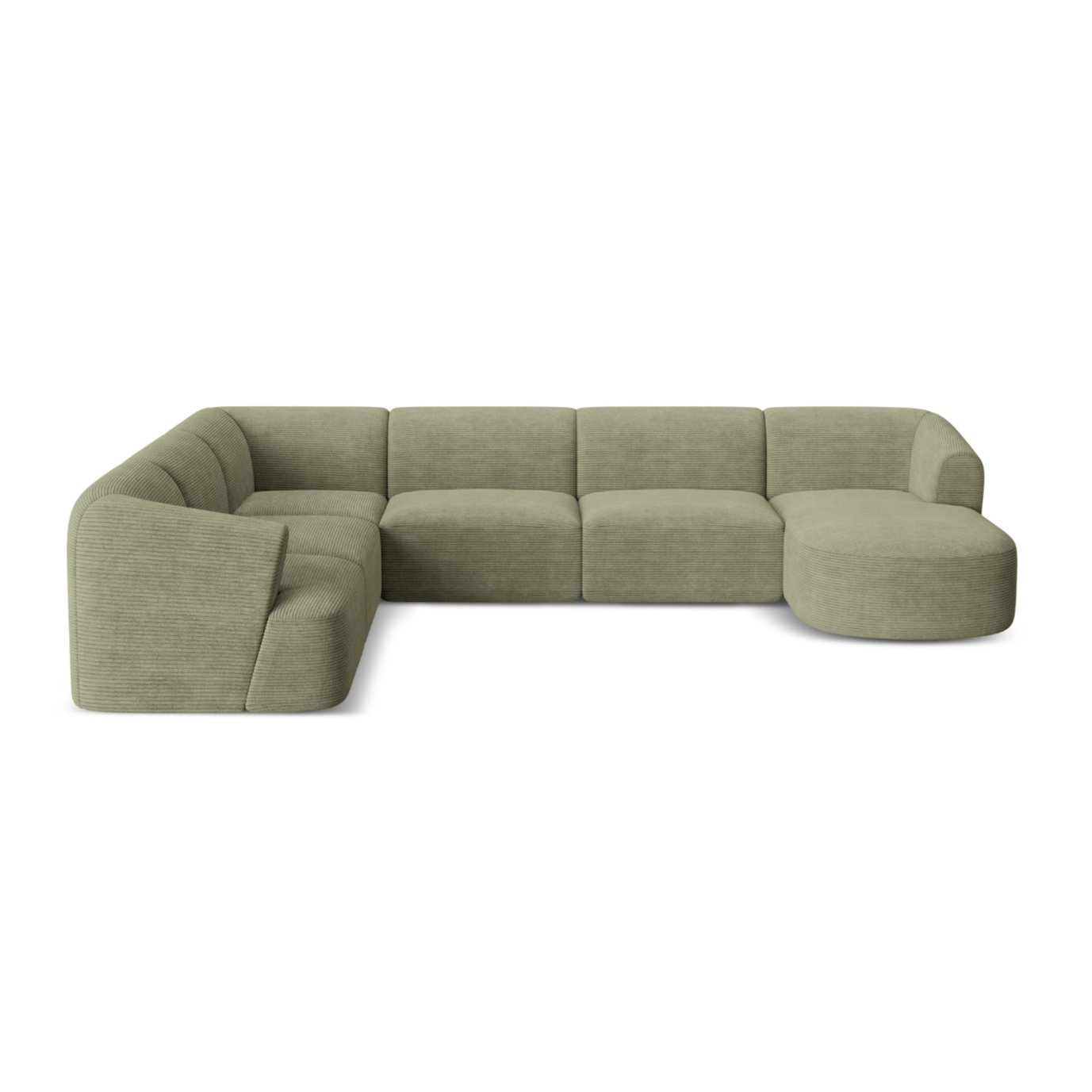 Linksseitiges Panoramabettsofa für 7 Personen CAMPI in grünem Cord