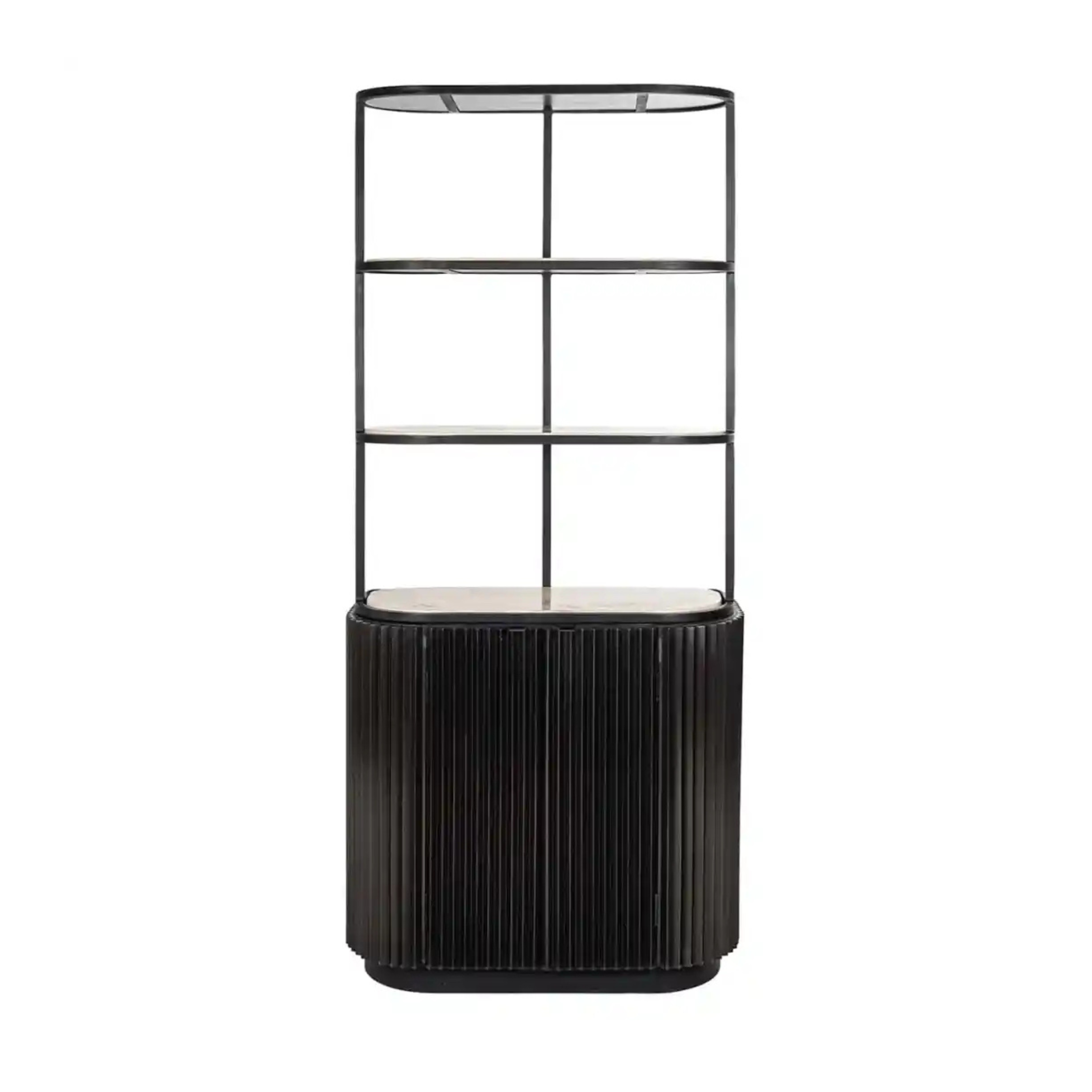 HAMPTON black shelf with travertine top