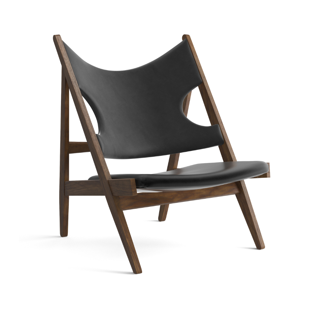 KNITTING armchair black leather with walnut base