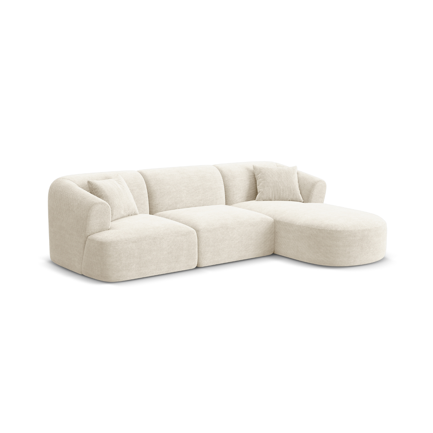 Right-facing 4-seater CAMPI cream corduroy sofa