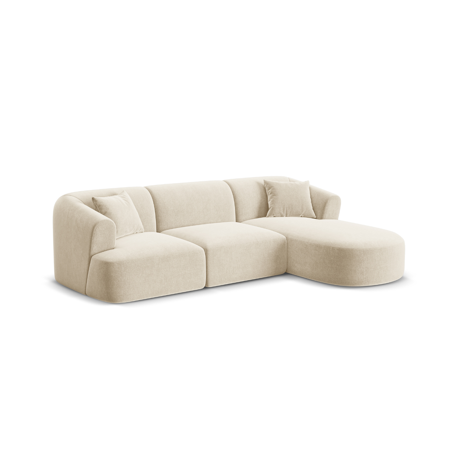 Right-facing velvet corner sofa for 4 people CAMPI light beige