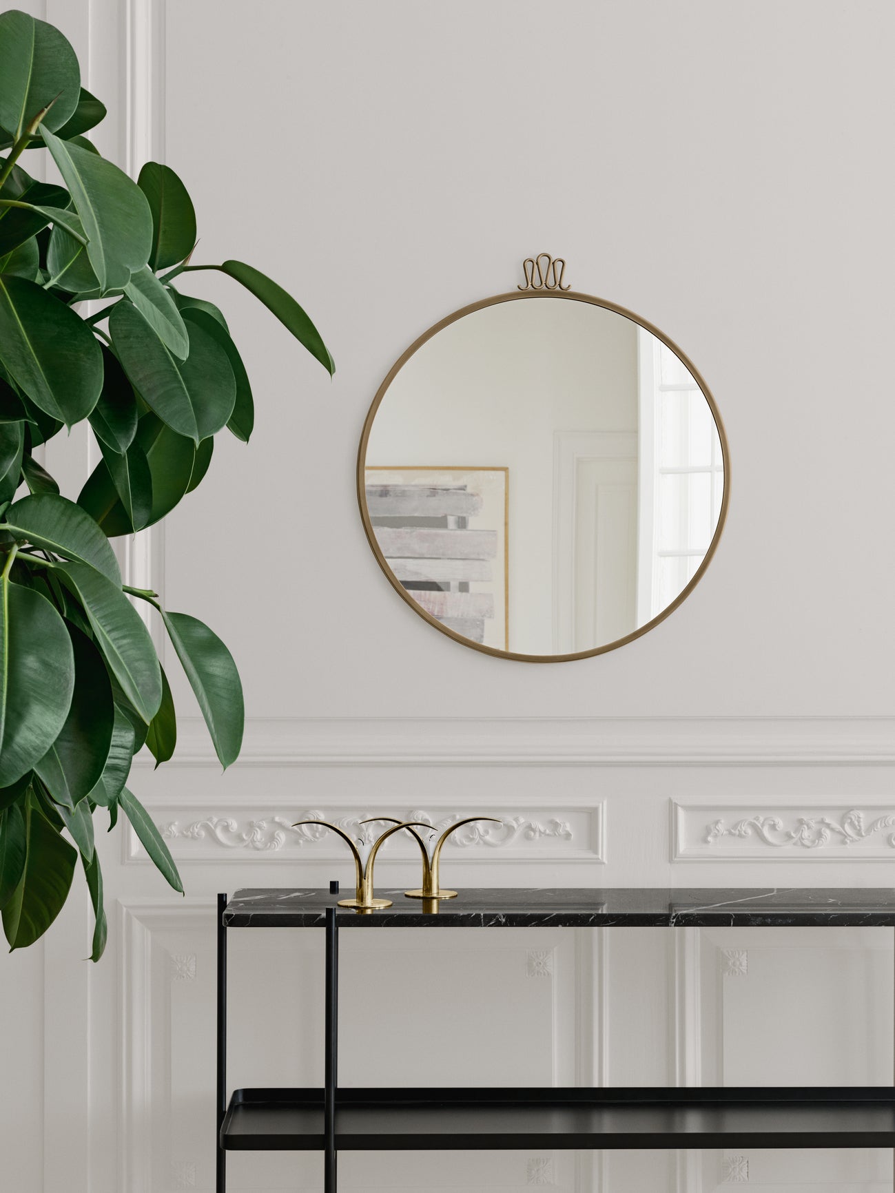 TS console cream travertine with chrome base