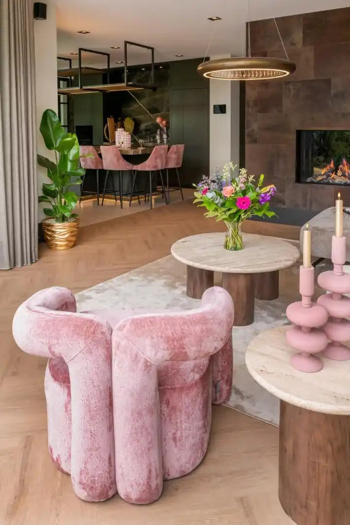 DOUGLAS side table travertine with mango wood