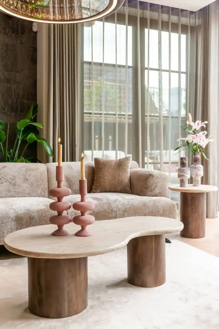 DOUGLAS side table travertine with mango wood