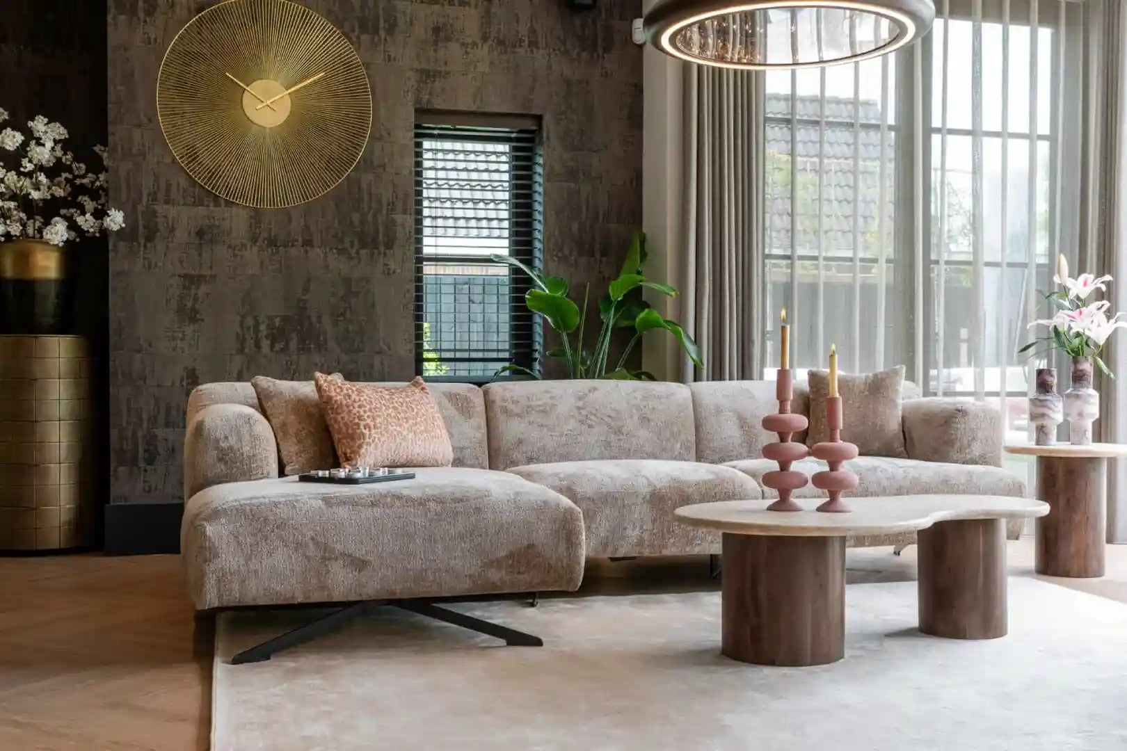 DOUGLAS side table travertine with mango wood